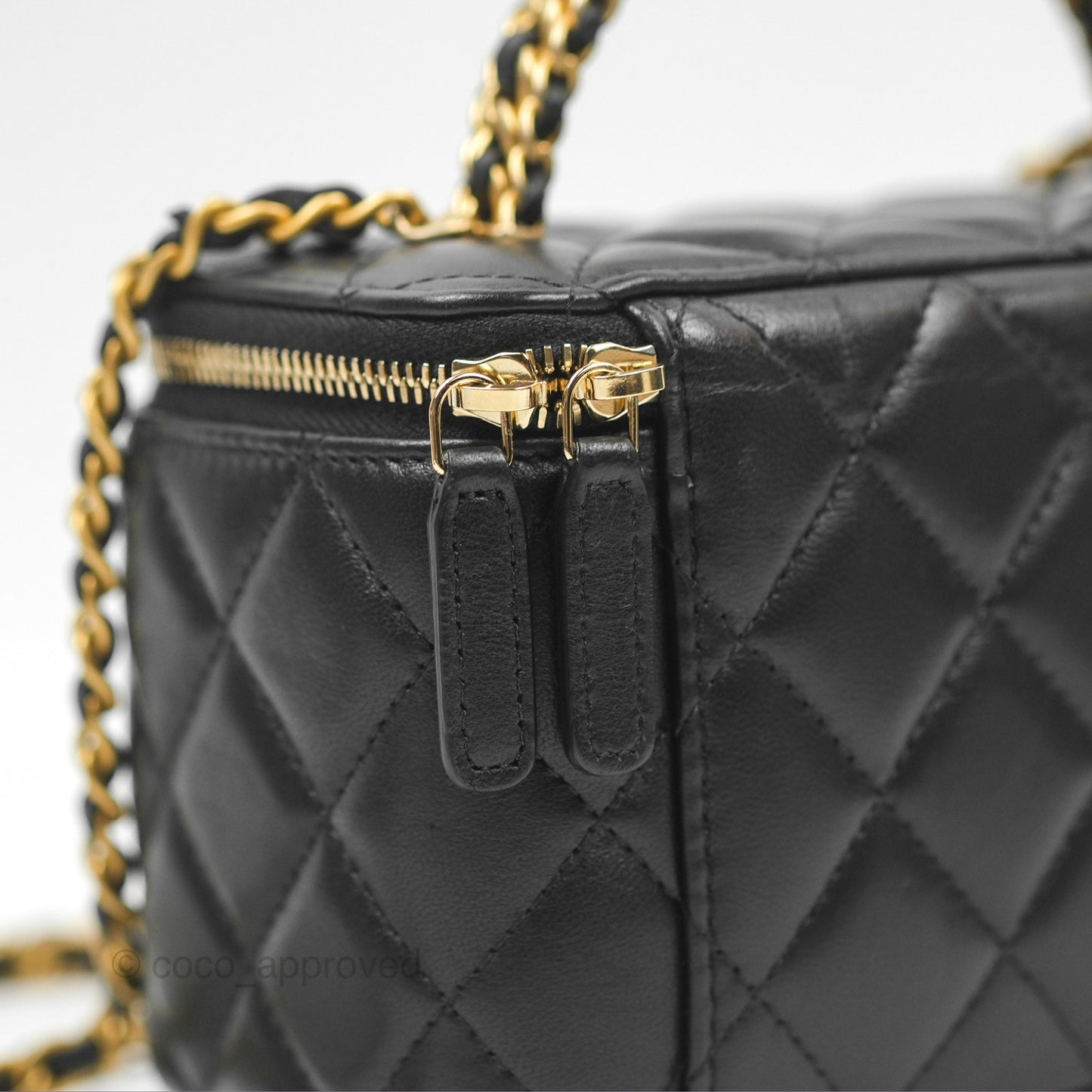 Chanel Vanity Rectangular with Top Handle Black Lambskin Aged Gold Hardware