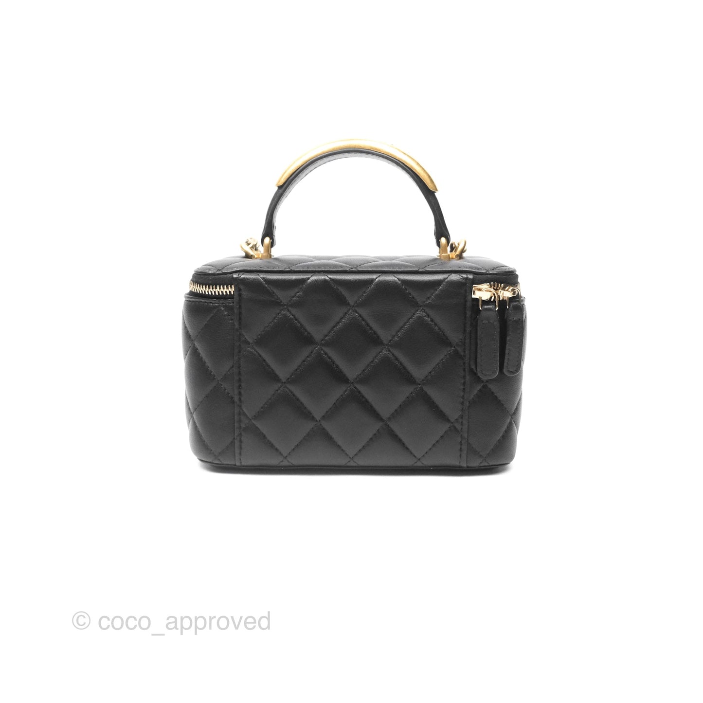 Chanel Vanity Rectangular Metal Top Handle Black Lambskin Aged Gold Hardware 22B