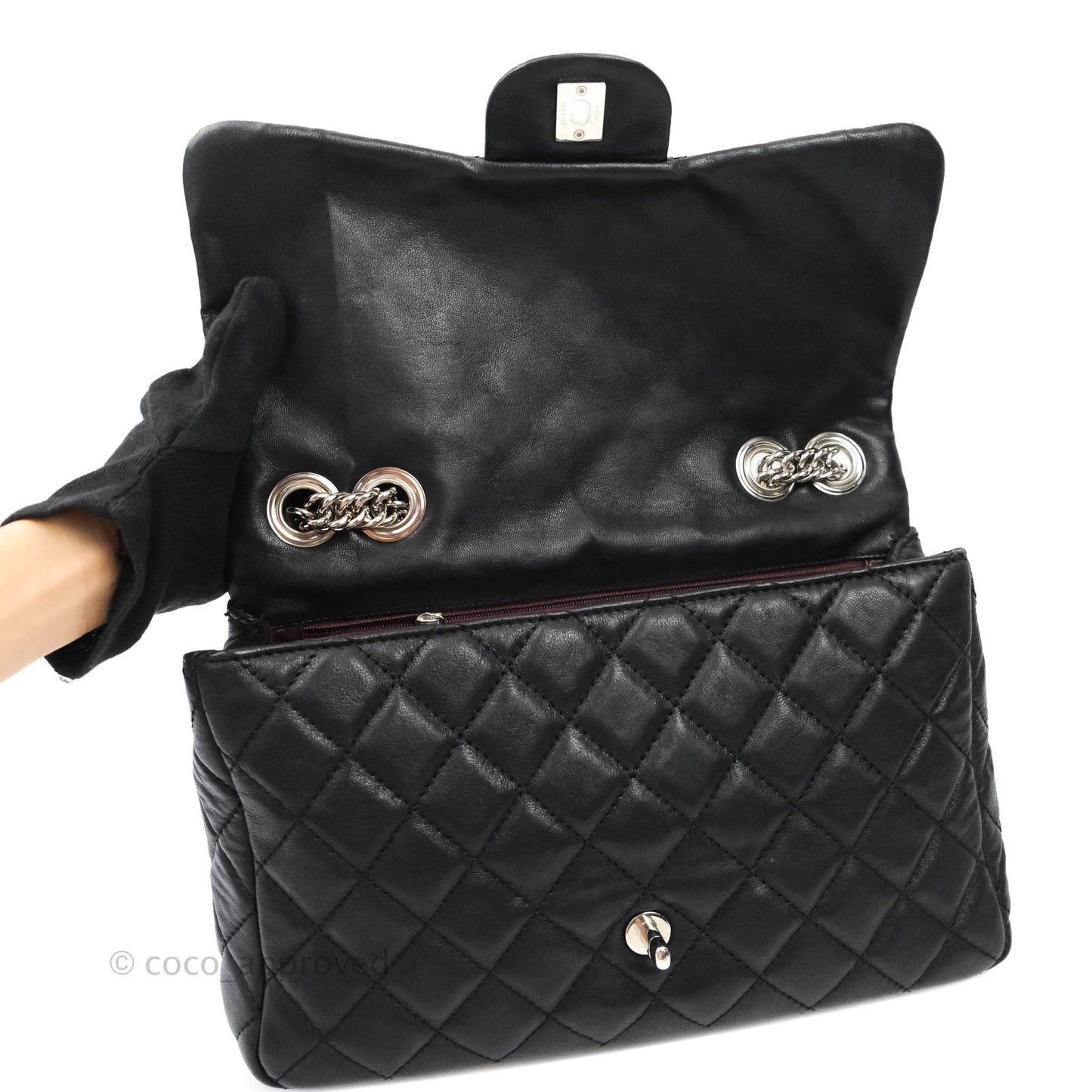 Chanel Quilted Calfskin Black Flap Bag Silver Hardware