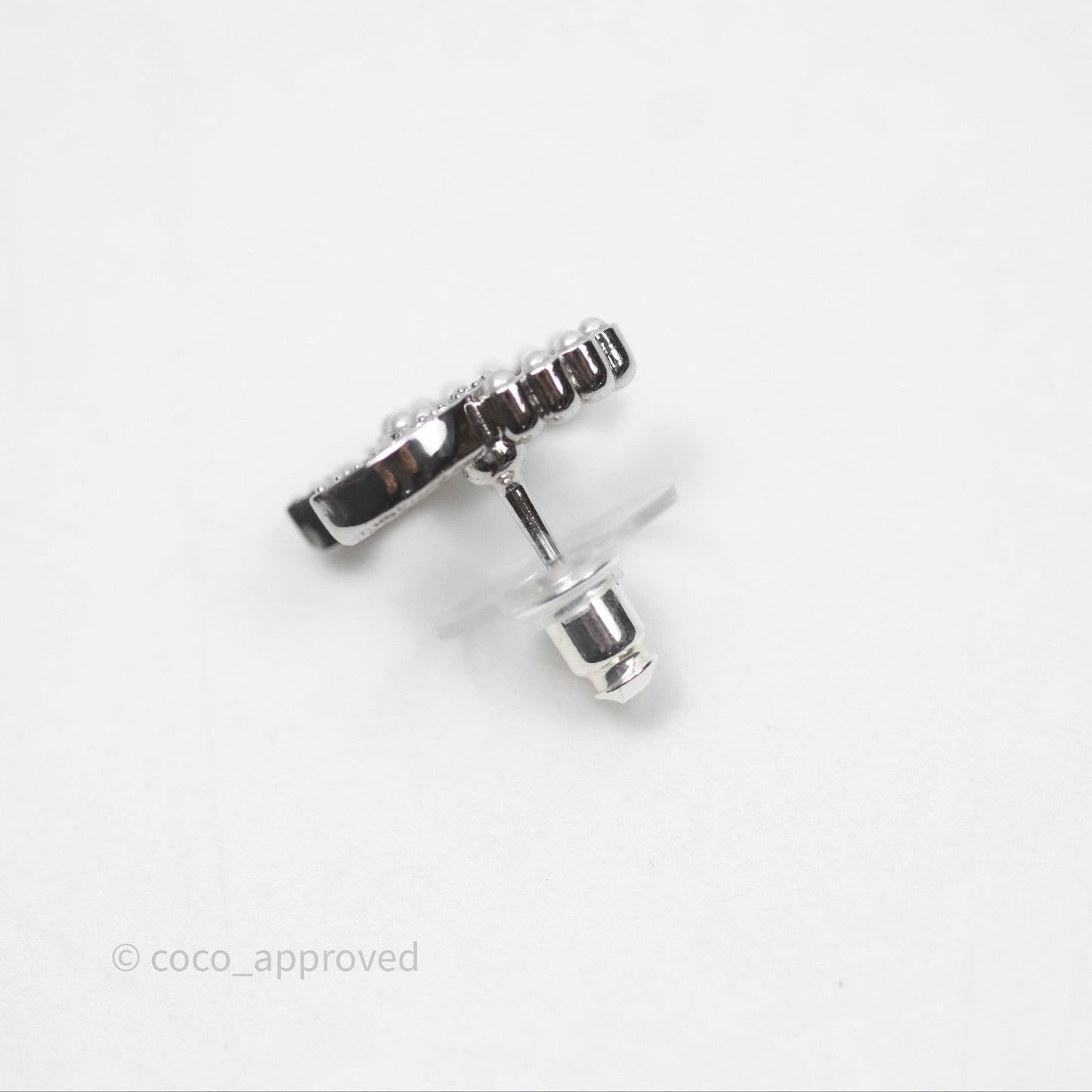 Chanel Crystal Pearl CC Earrings Silver Tone 25C