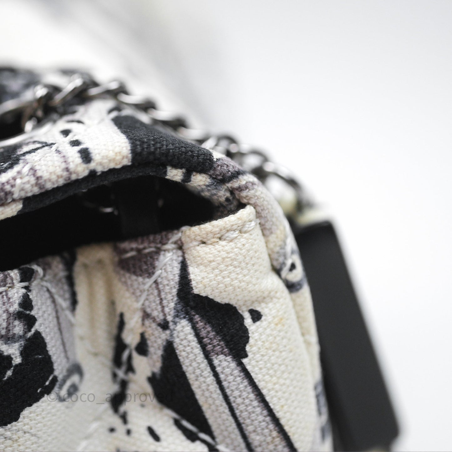 Chanel Quilted Airplane Printed Shoulder Flap Bag Canvas White
