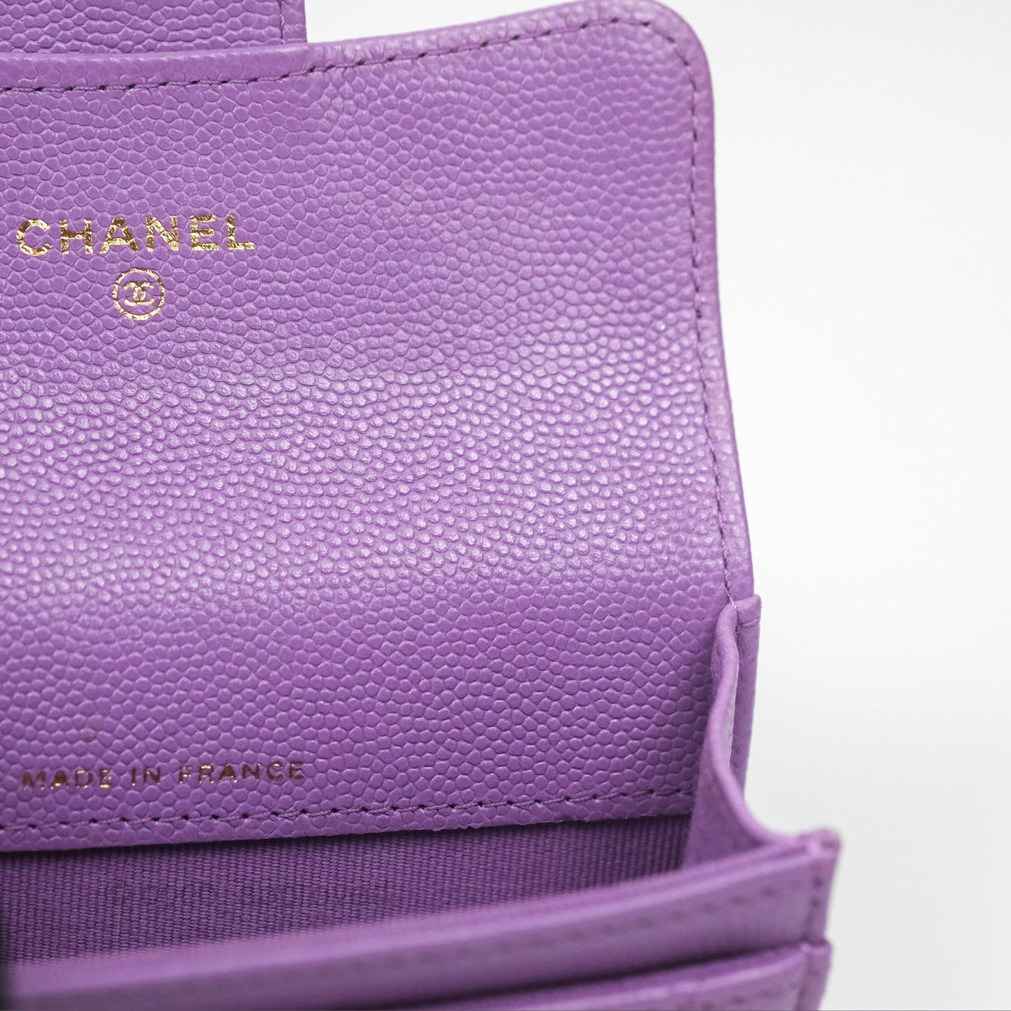 Chanel Classic Quilted Flap Card Holder Purple Caviar Gold Hardware