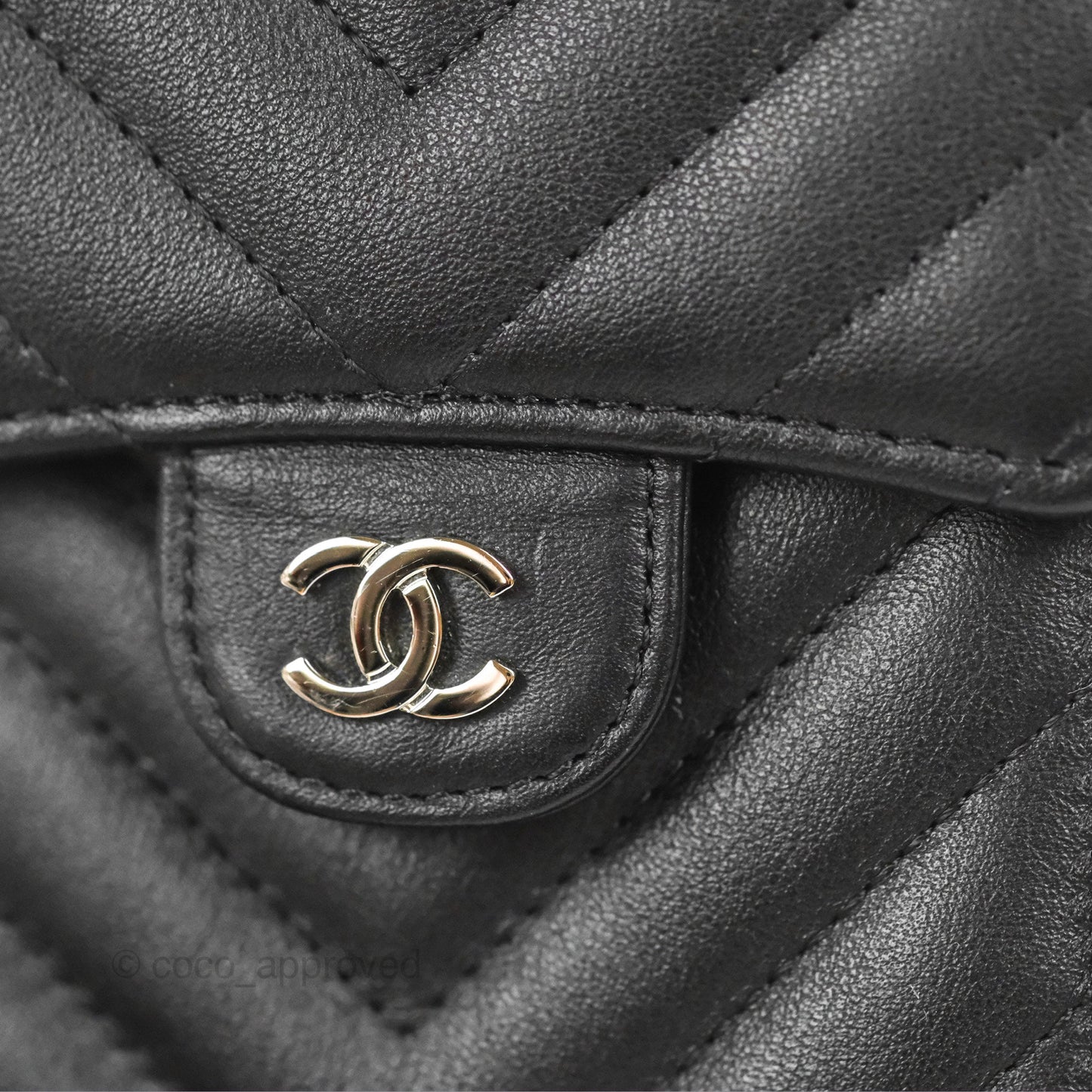 Chanel Classic Chevron Phone Holder Black Calfskin Silver Hardware