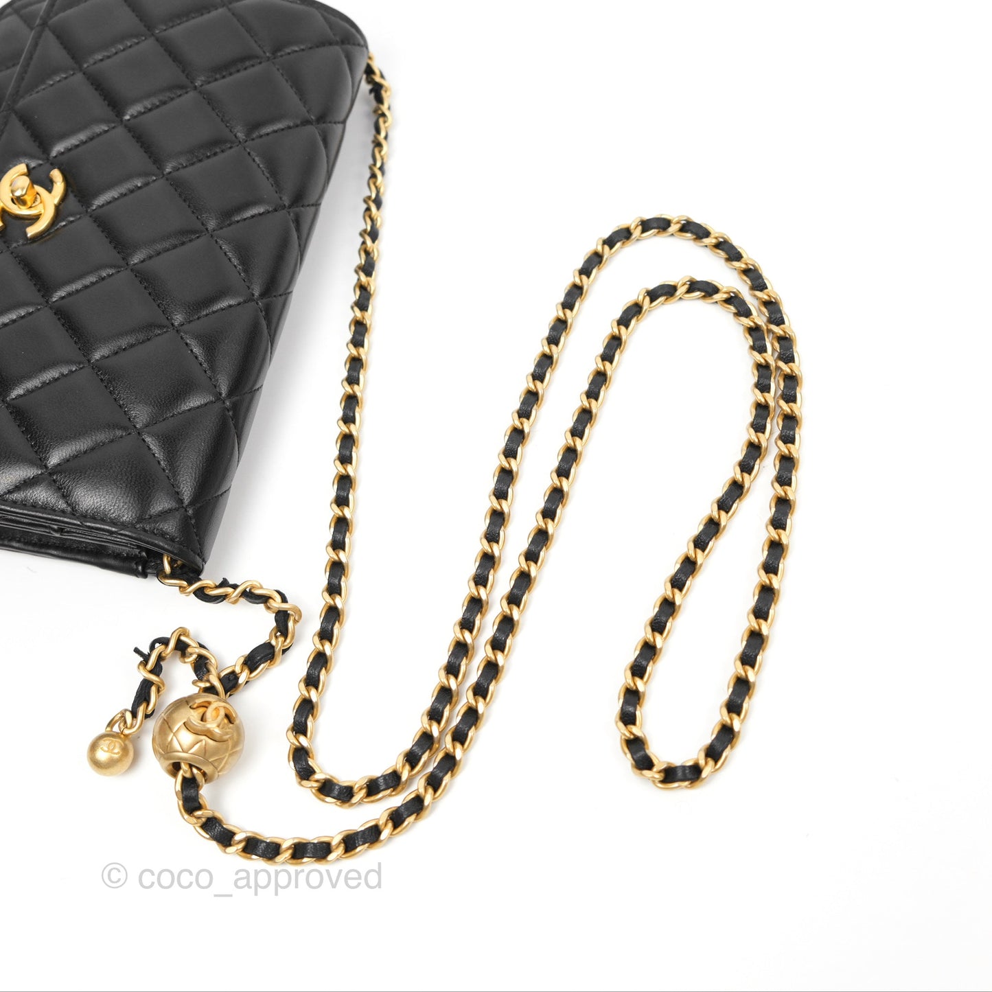 Chanel Quilted Pearl Crush Wallet on Chain WOC Black Lambskin Aged Gold Hardware