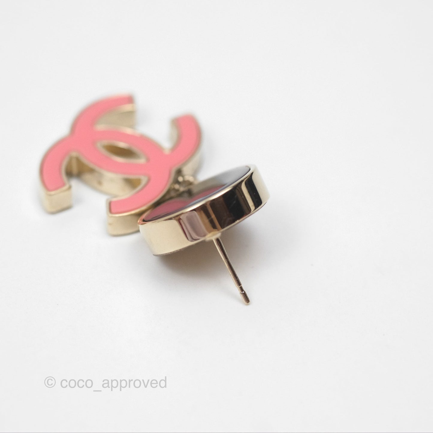 Chanel CC Logo Enamel Pink/ Black Drop Earrings 23C
