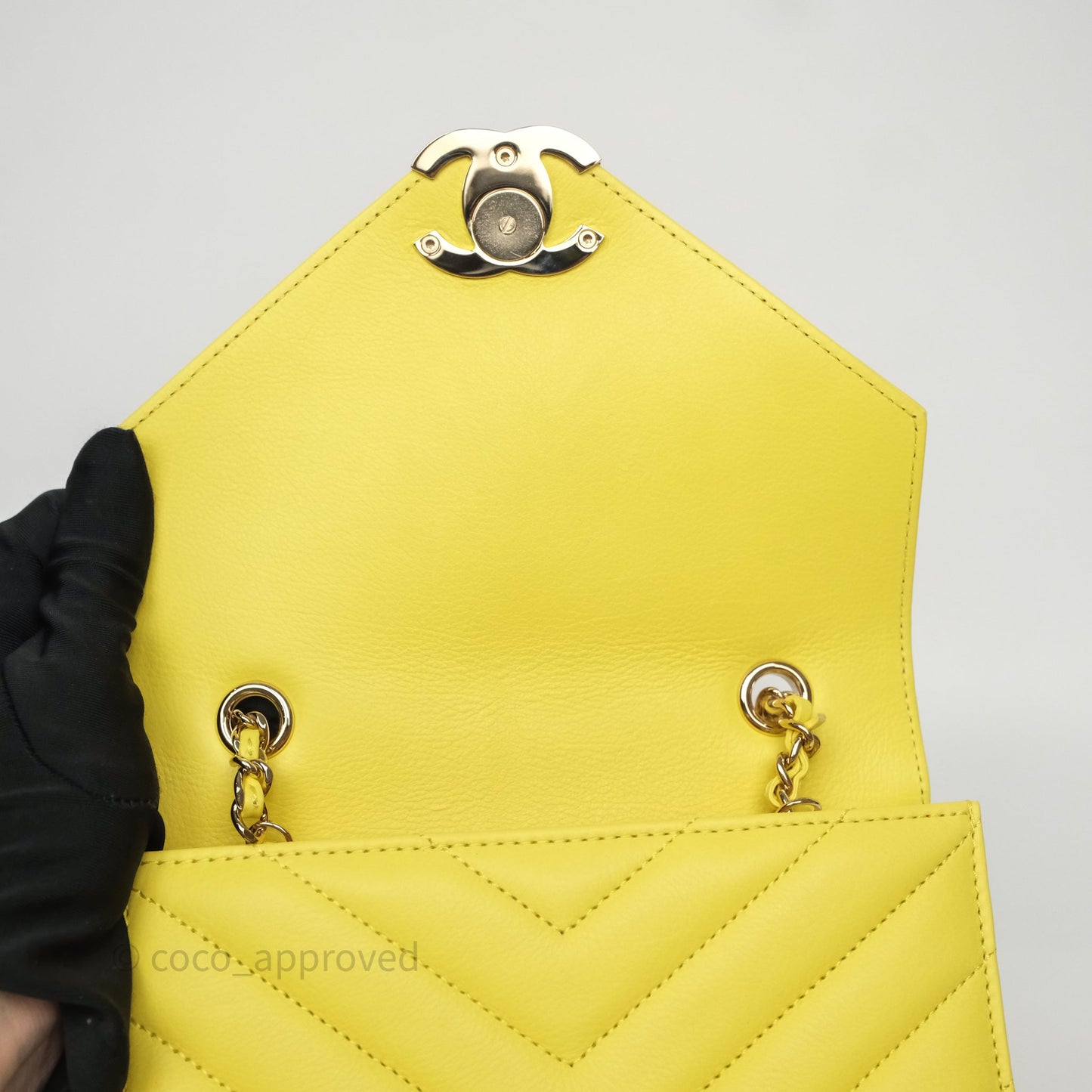 Chanel Chevron Square Envelope Flap Bag Yellow Calfskin Gold Hardware 19C
