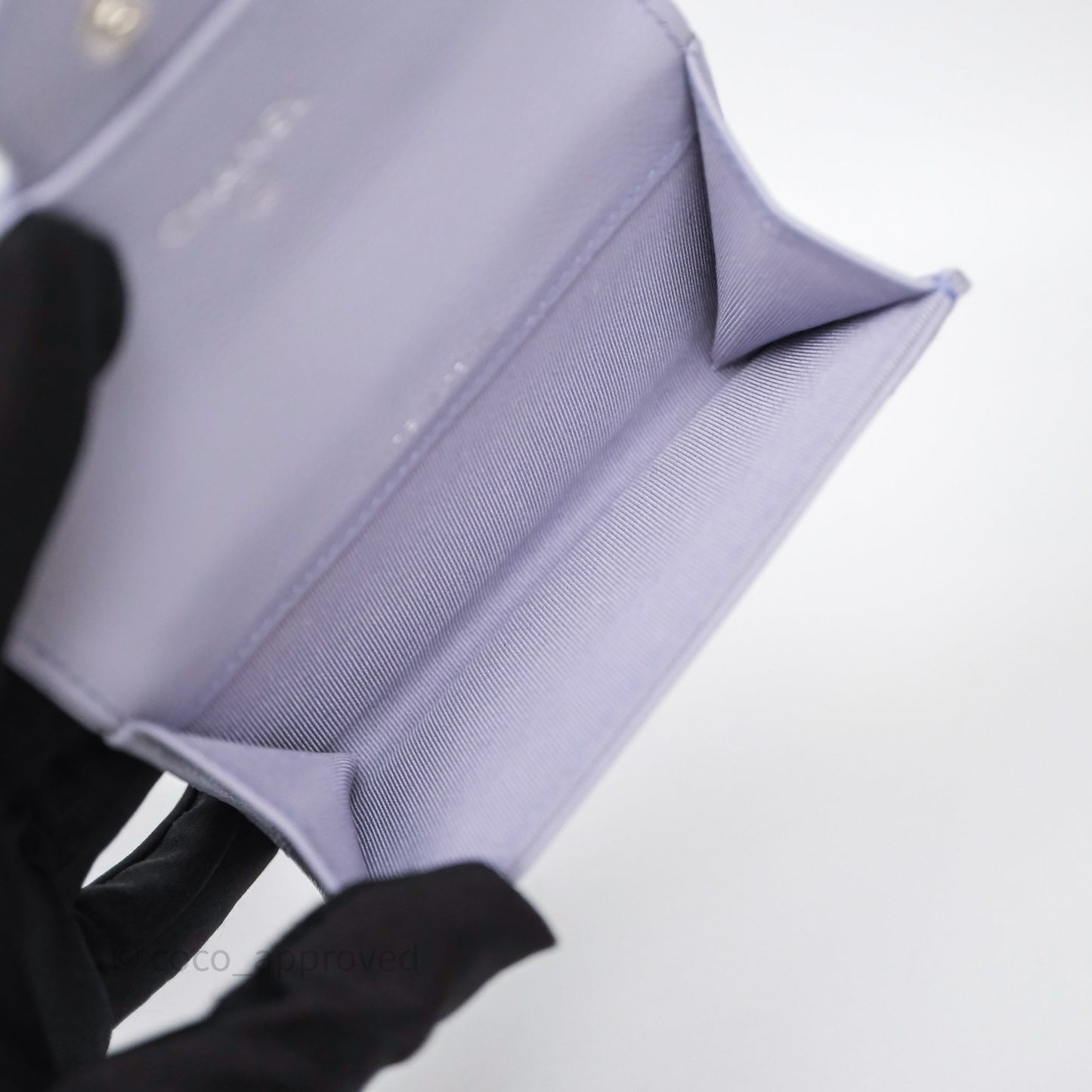 Chanel Quilted Flap Card Holder Lilac Caviar Silver Hardware
