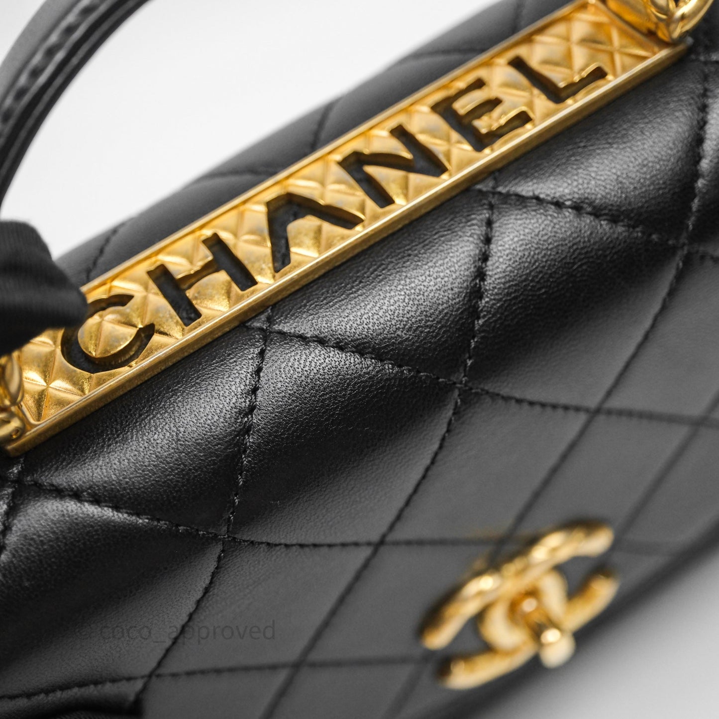 Chanel Trendy Spirit Top Handle Black Flap Bag Calfskin Gold Hardware