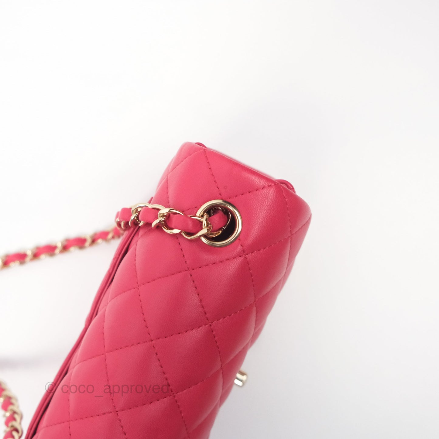 Chanel Quilted Mini Rectangular Flap Berry Red Lambskin Gold Hardware