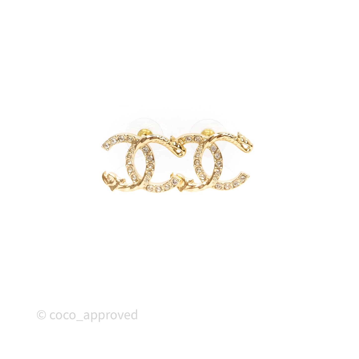 Chanel CC Crystals Earrings Gold Tone 23C