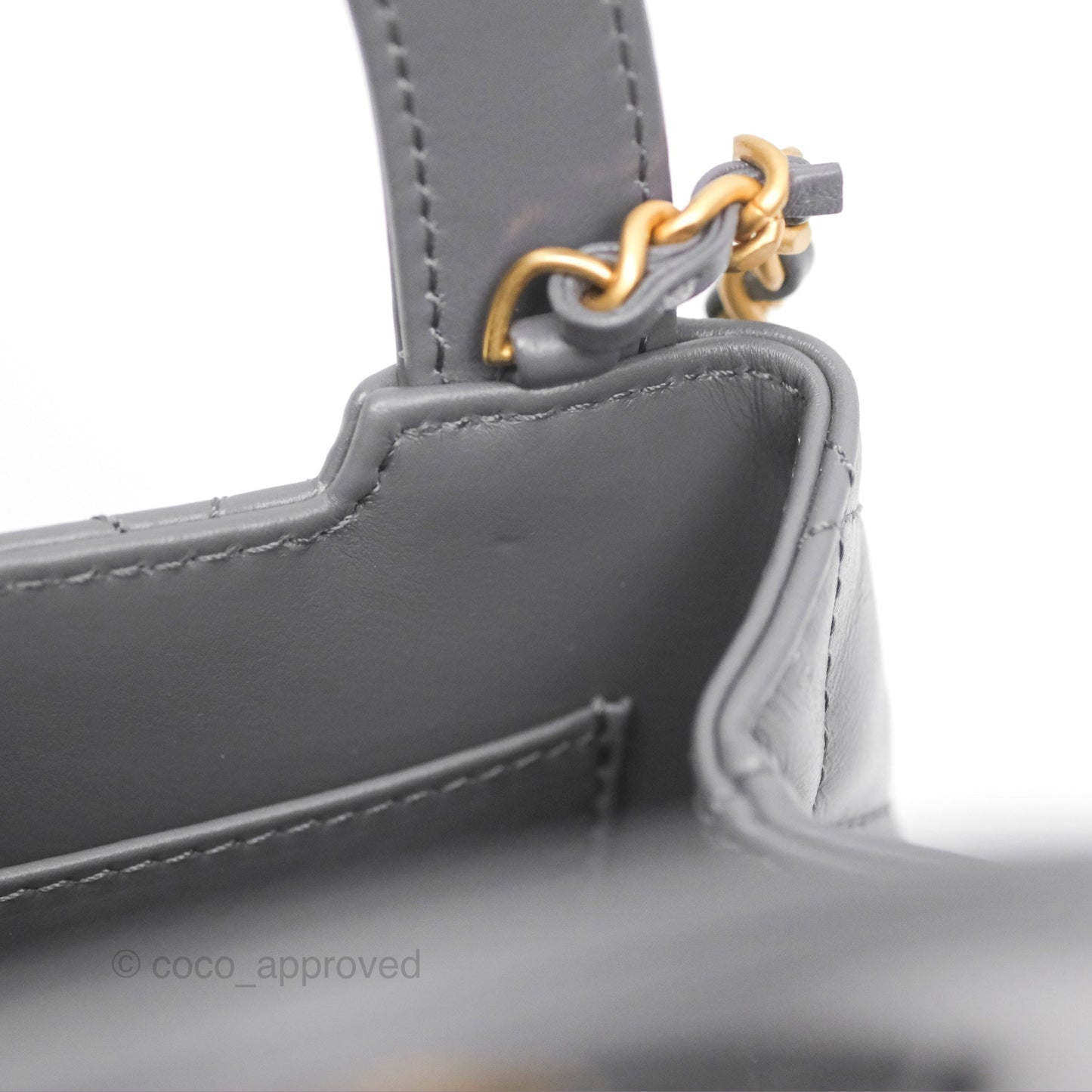 Chanel Kelly Bag Quilted Grey Shiny Calfskin Aged Gold Hardware