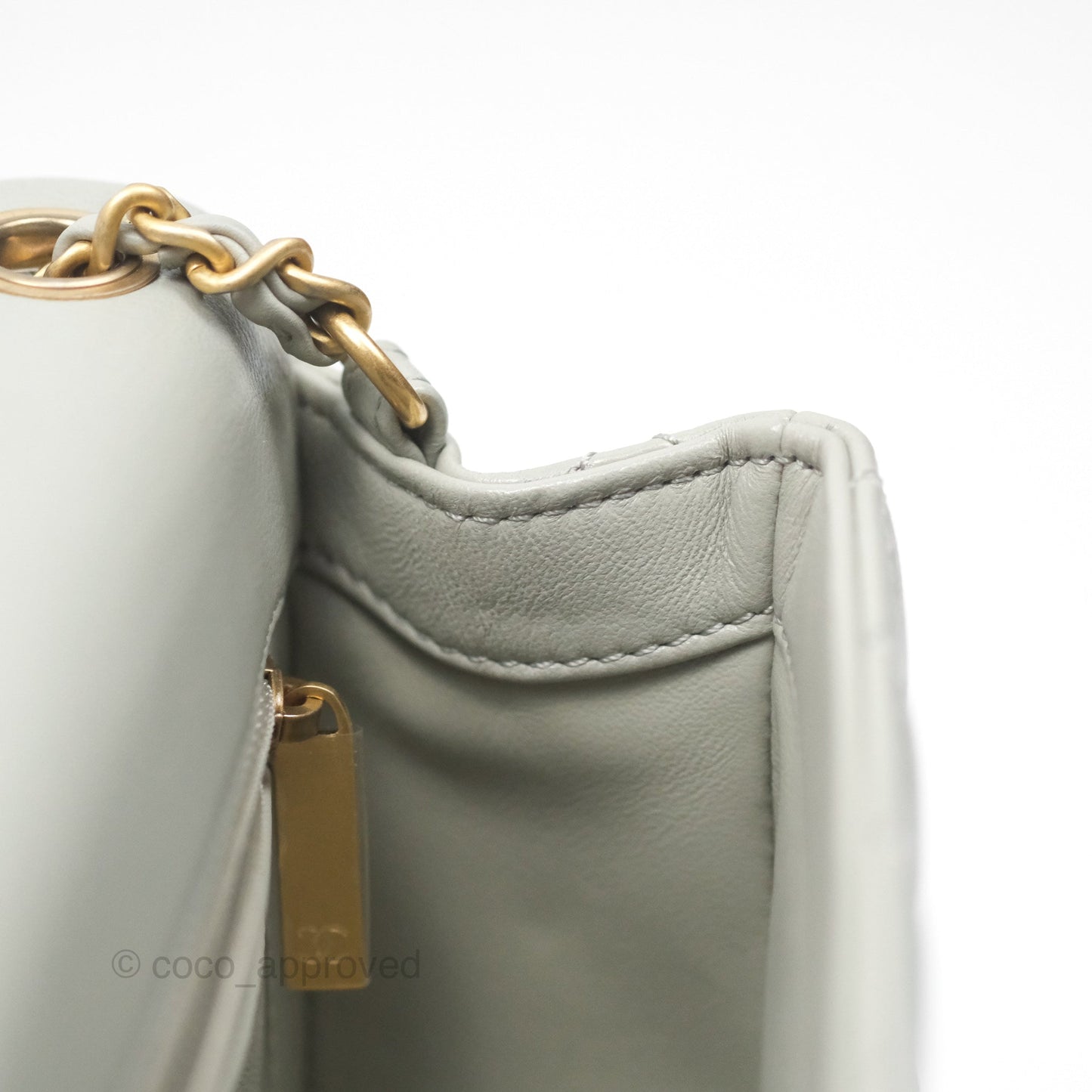 Chanel Mini Rectangular Pearl Crush Grey Lambskin Aged Gold Hardware