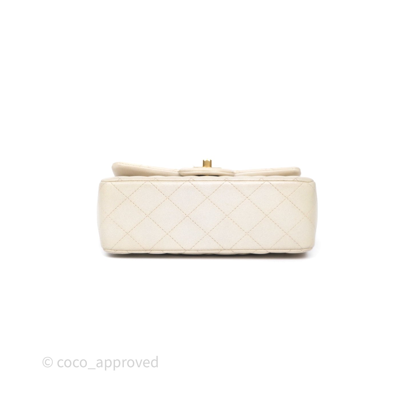 Chanel Top Handle Mini Rectangular Flap Pearly Beige Oat Lambskin Aged Gold Hardware