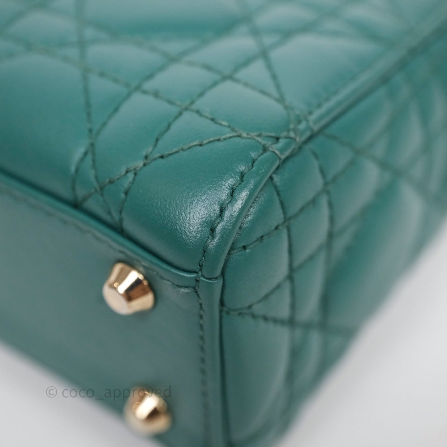 Christian Dior Mini Lady Dior Cannage Green Lambskin Gold Hardware