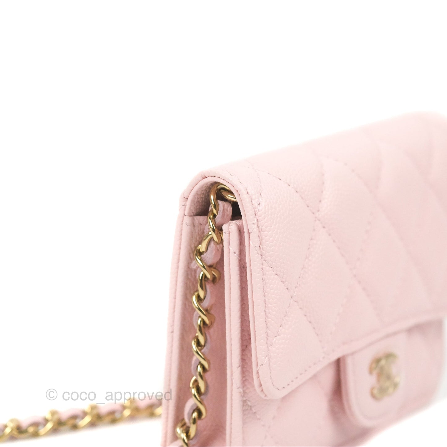 Chanel Mini Wallet With Chain Light Pink Caviar Gold Hardware