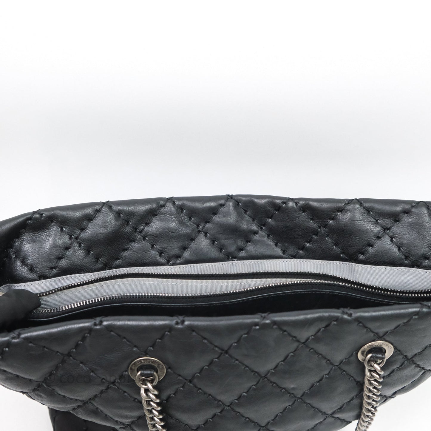 Chanel Ultimate Stitch Shopping Tote Black Calfskin Aged Silver Hardware