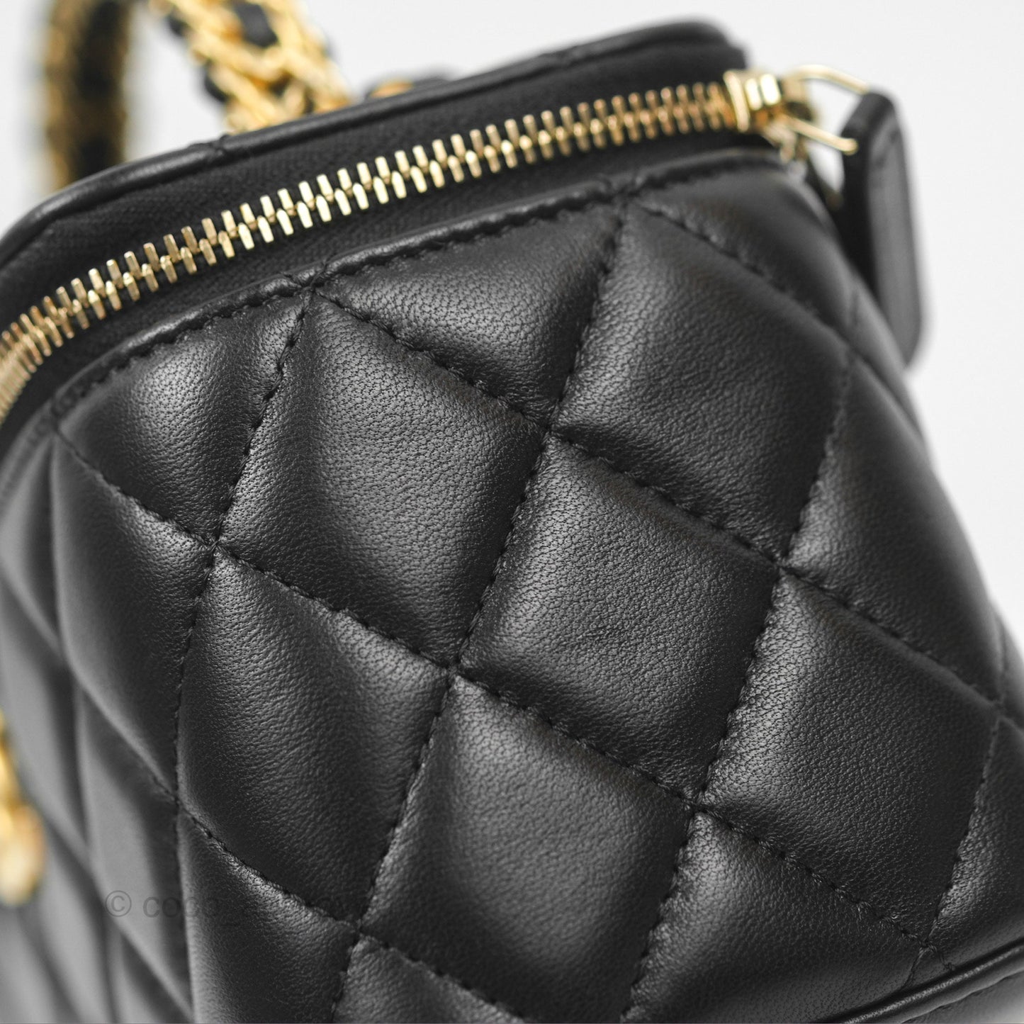 Chanel Vanity Rectangular with Top Handle Black Lambskin Aged Gold Hardware