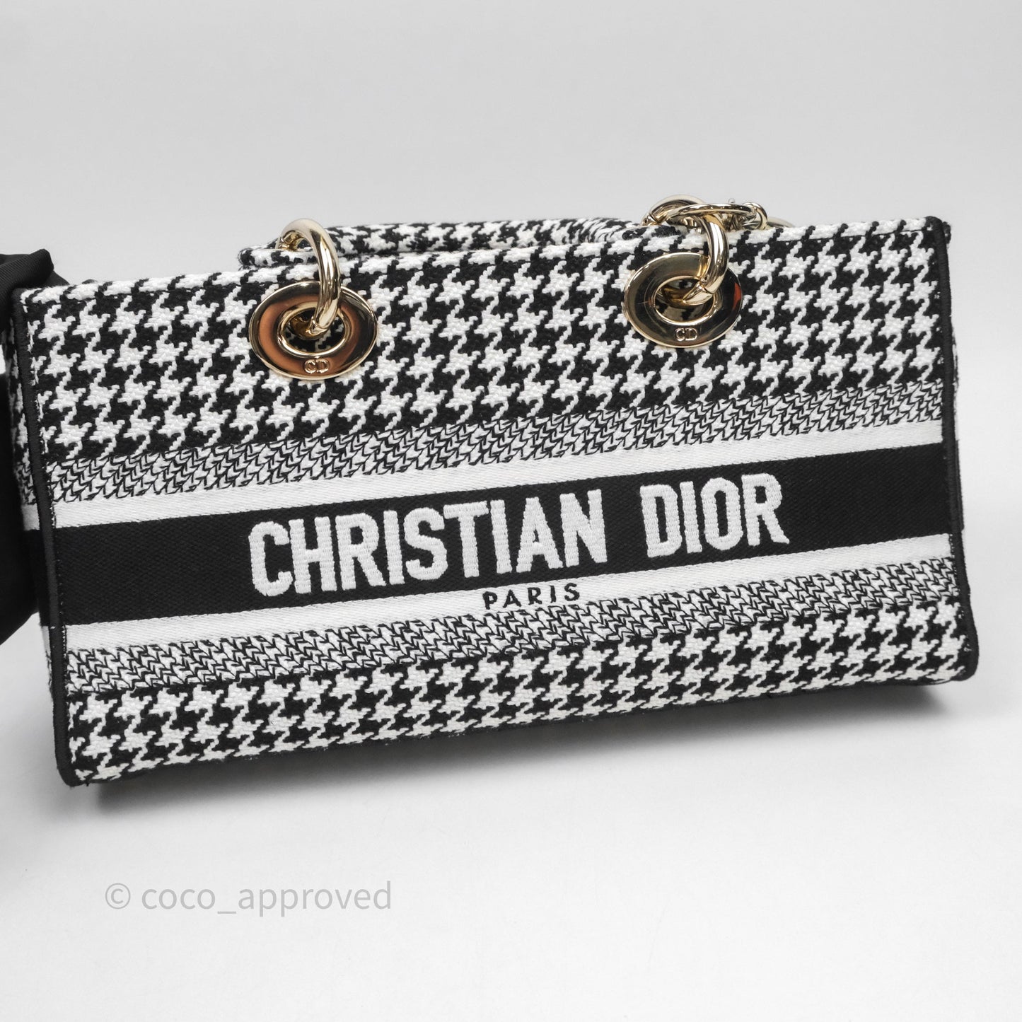 Christian Dior Medium Lady D-Joy Bag Black White Houndstooth Gold Hardware