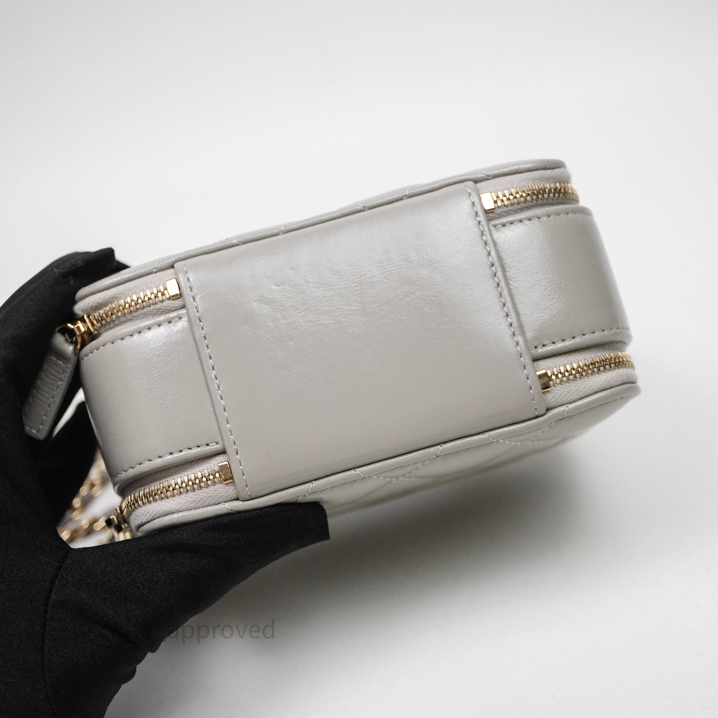 Chanel Mini Top Handle Camera Case Grey Shiny Calfskin Gold Hardware 22B