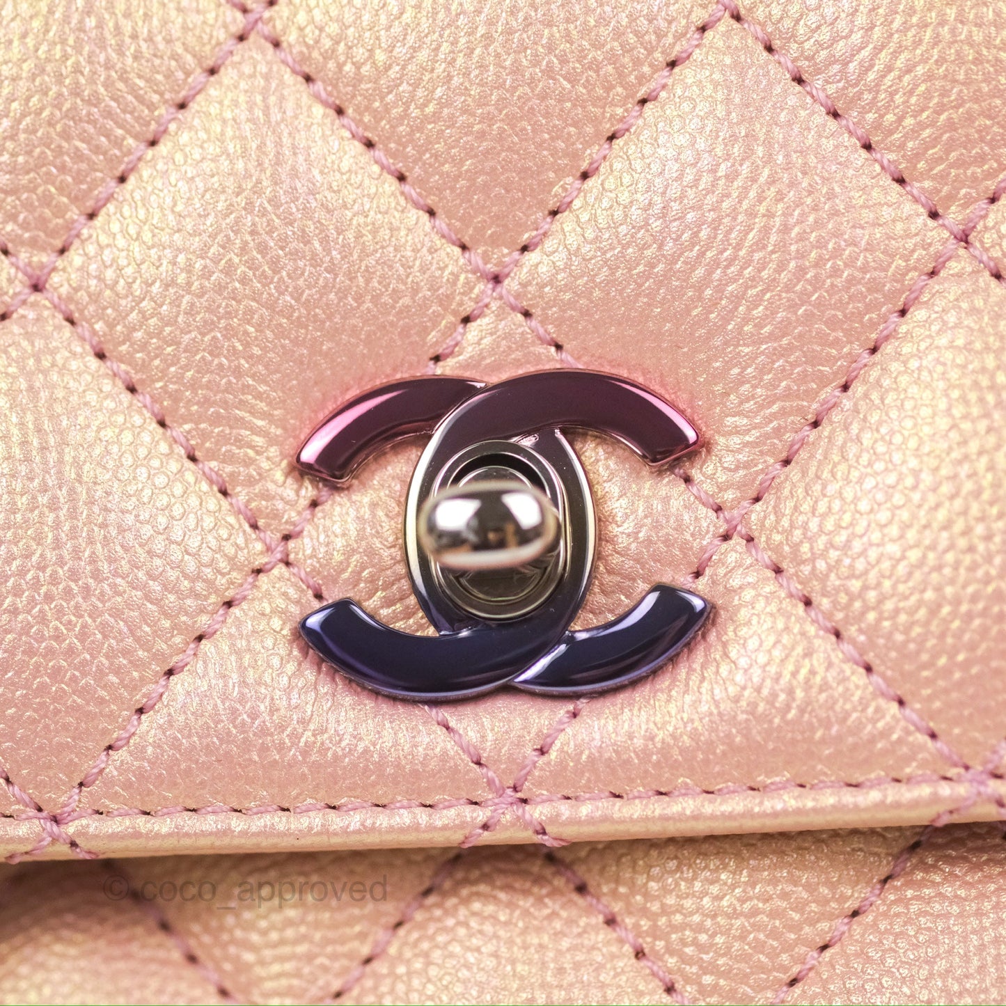 Chanel Small Quilted Coco Handle Iridescent Pink Caviar Rainbow Hardware