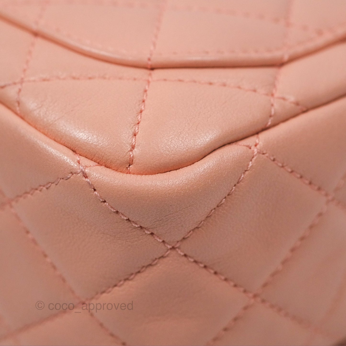 Chanel Pearl Crush Mini Square Quilted Peach Beige Lambskin Aged Gold Hardware