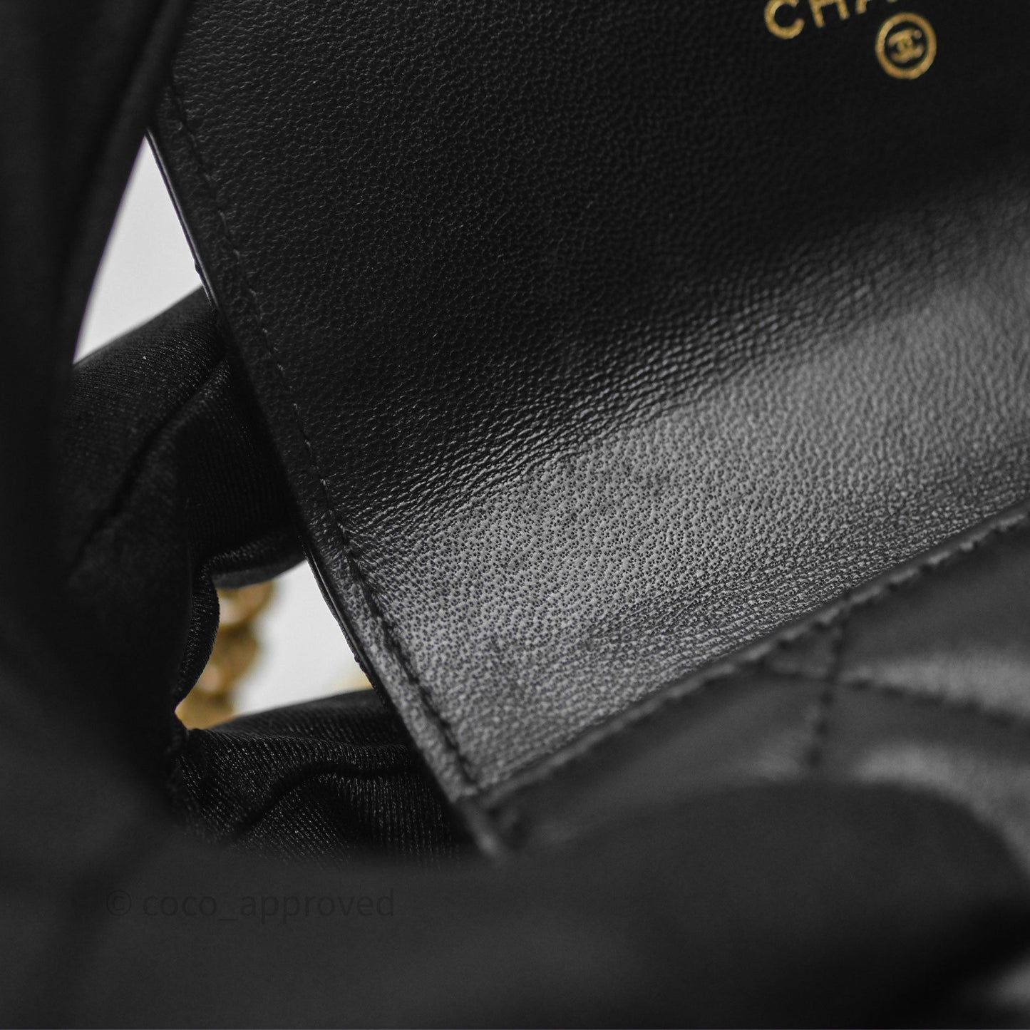 Chanel Mini Clutch With Chain Camellia Adjustable Black Lambskin Aged Gold Hardware