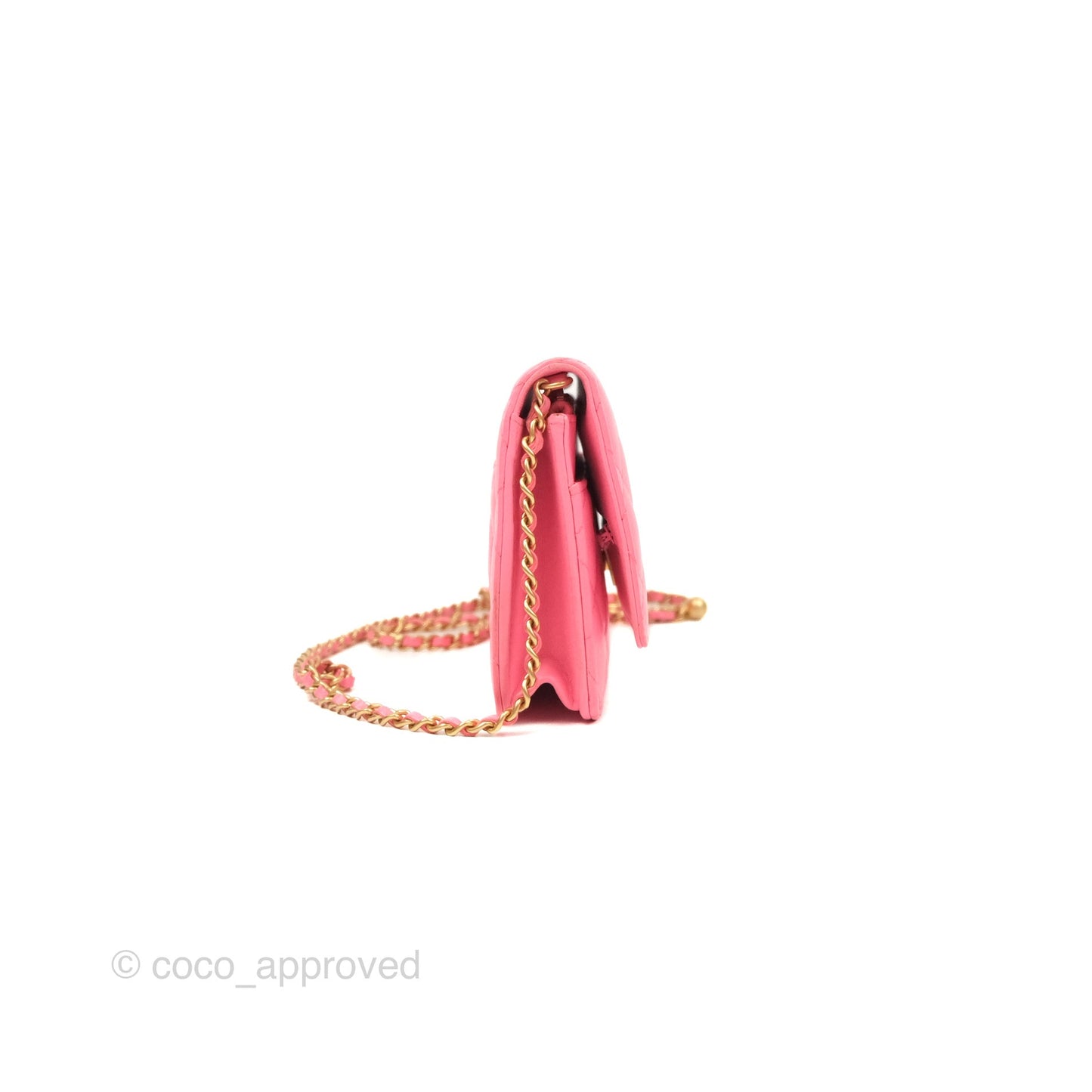 Chanel Quilted Pearl Crush Wallet on Chain WOC Pink Lambskin Aged Gold Hardware