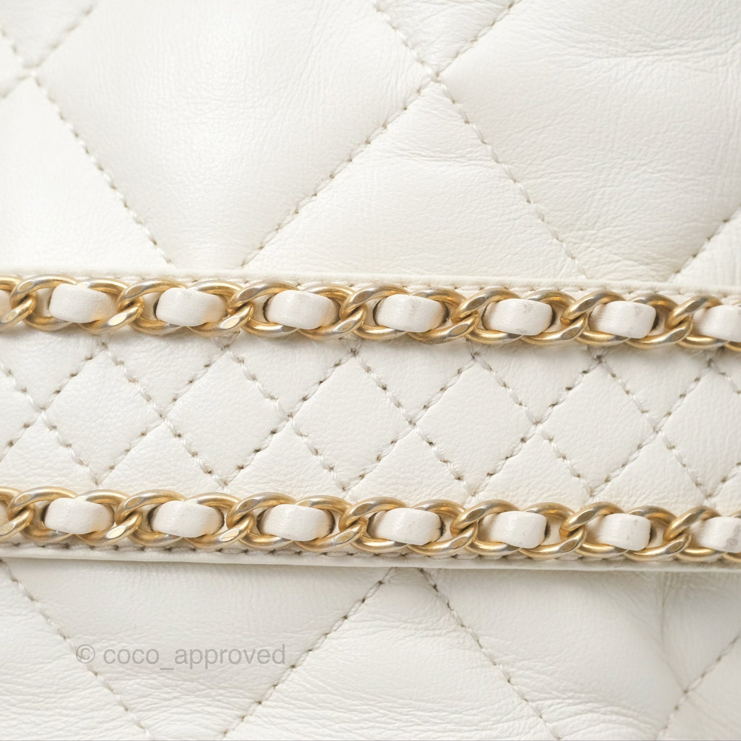 Chanel Quilted Drawstring Bucket Bag Ivory Lambskin Aged Gold Hardware
