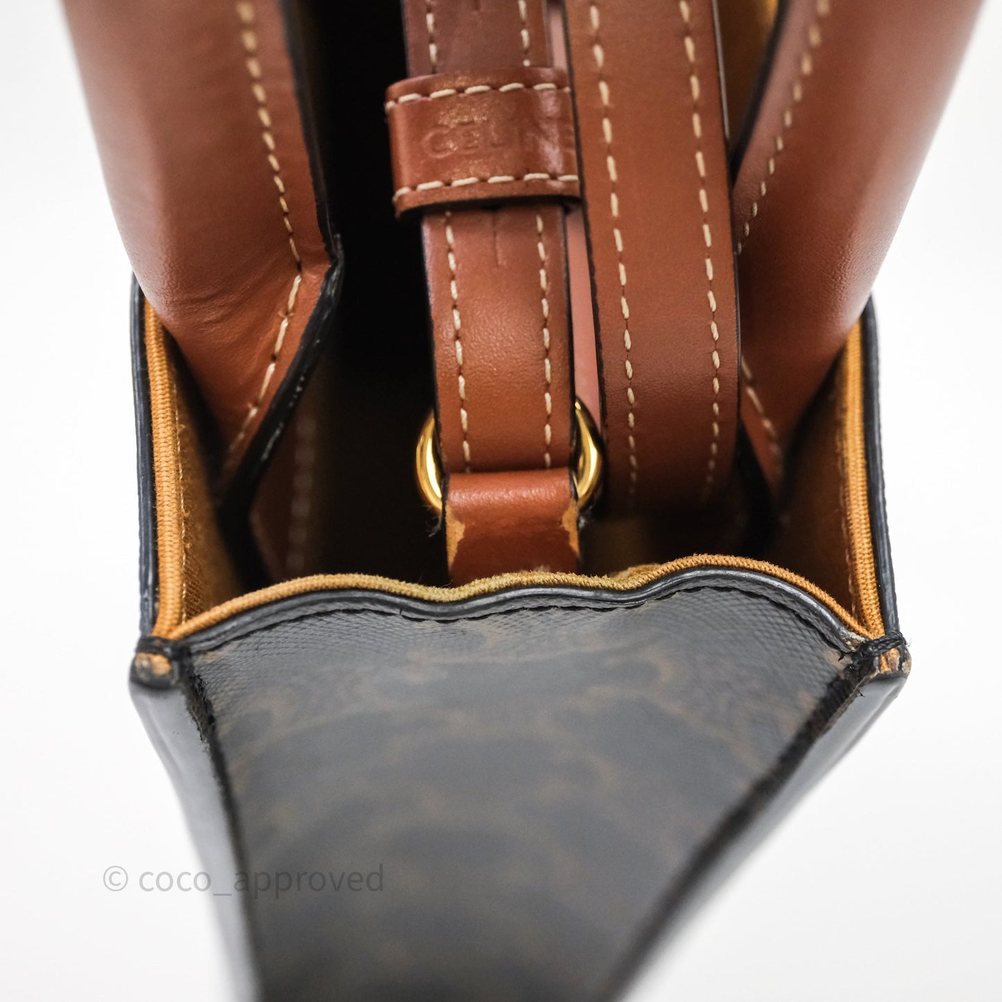 Celine Mini Vertical Cabas Bag Triomphe Canvas Tan Calfskin