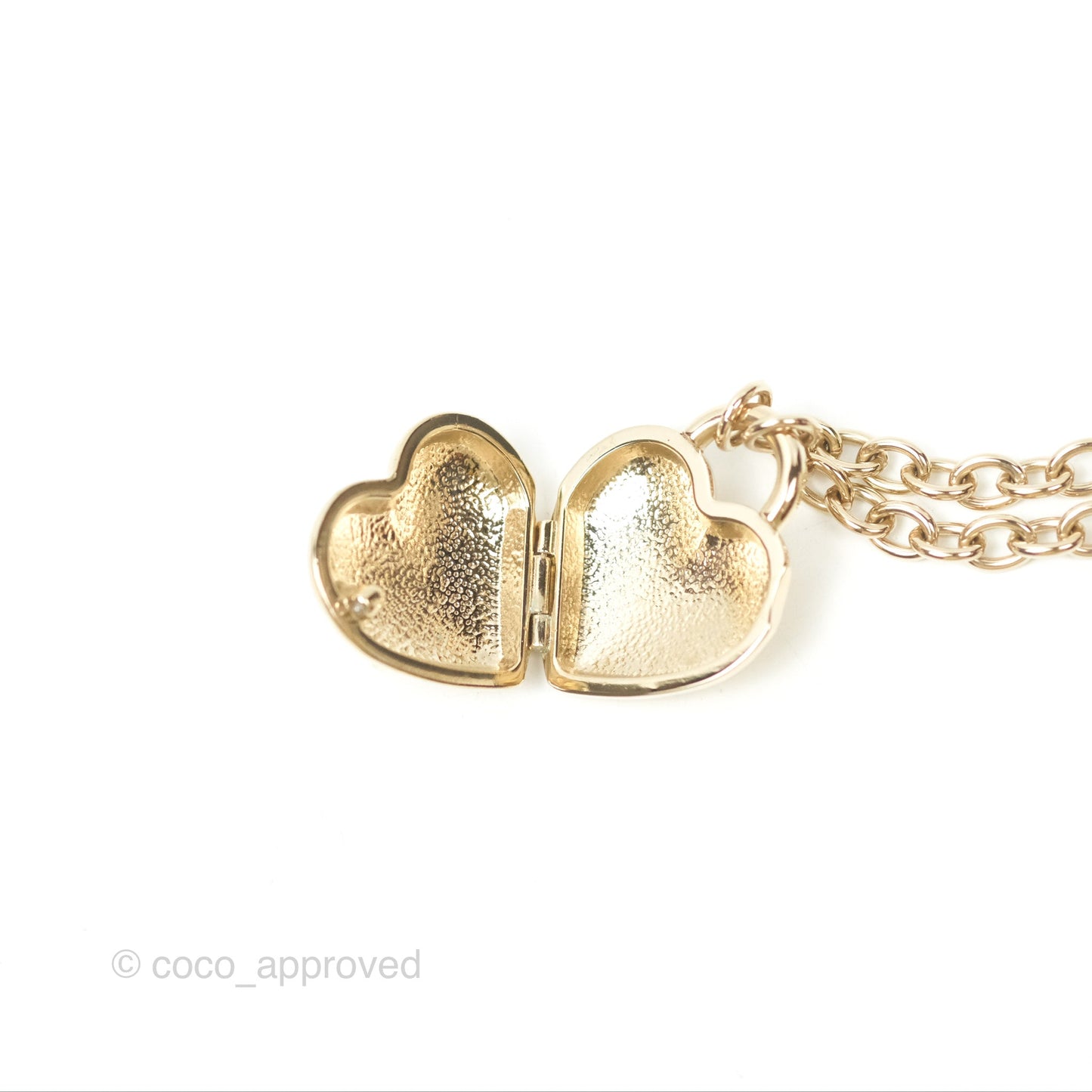 Chanel CC Lock Heart Locket Necklace Gold Tone 22B