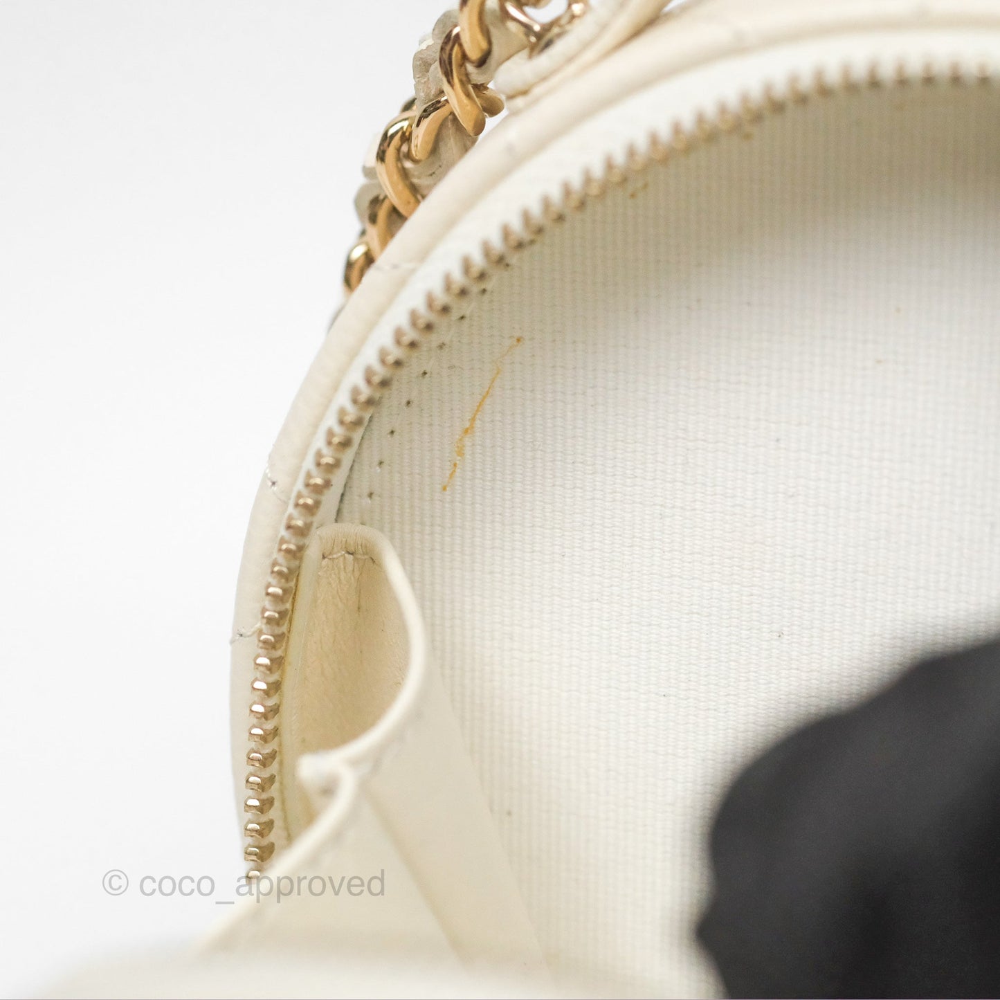 Chanel Mini Round Vanity Bag Handle With Care Ivory Caviar