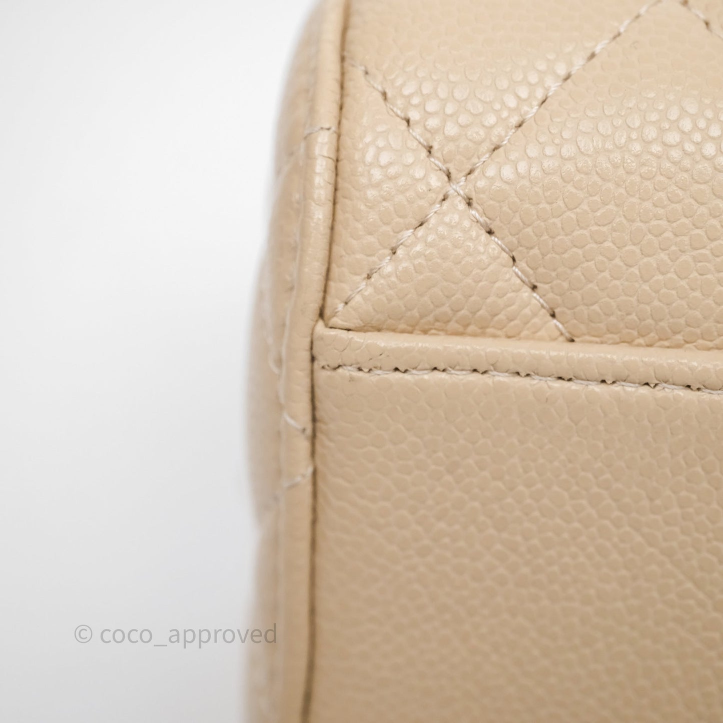 Chanel Mini Quilted Bowling Bag Beige Caviar Gold Hardware 25P