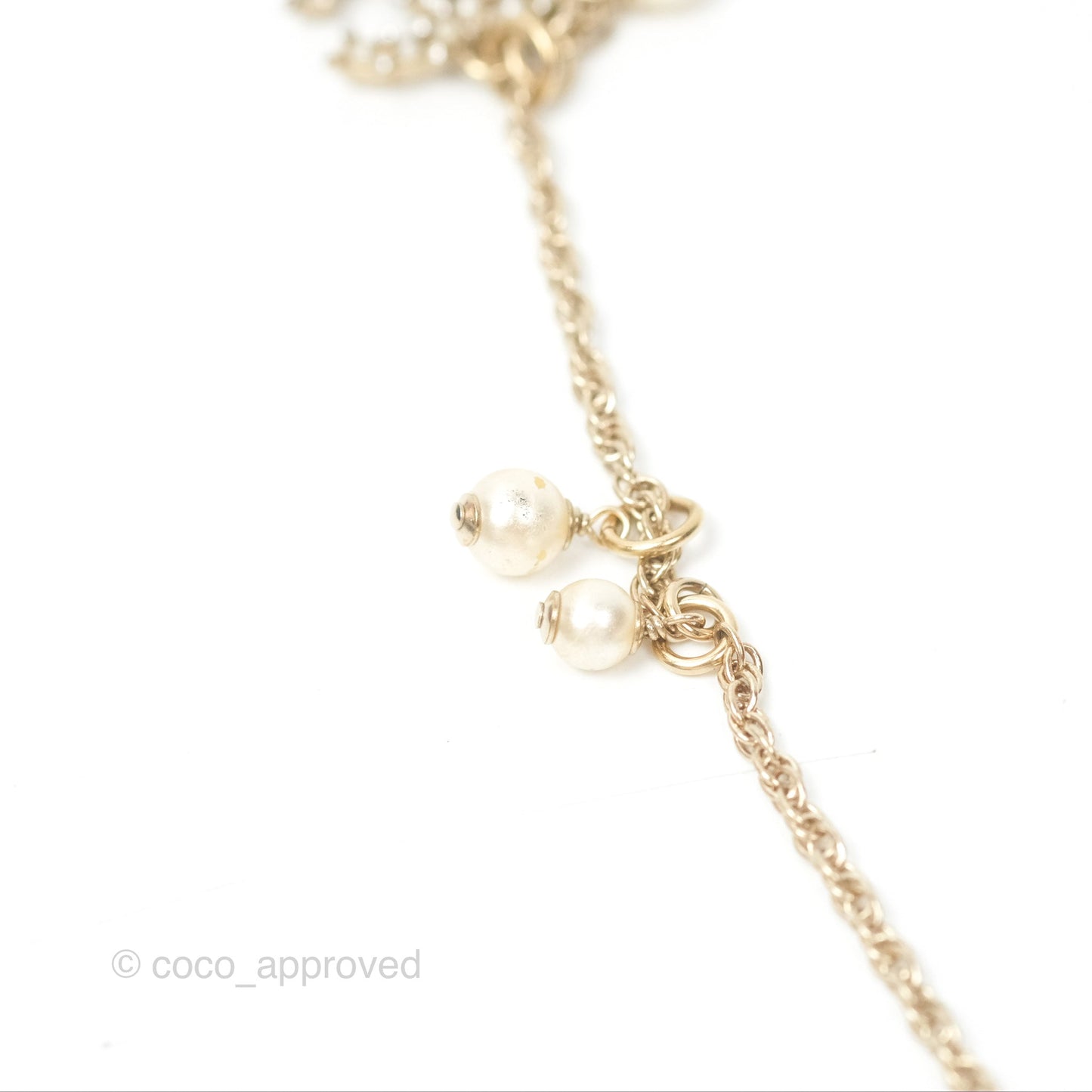 Chanel CC Crystal Pearl Chain Bracelet Gold Tone 19C