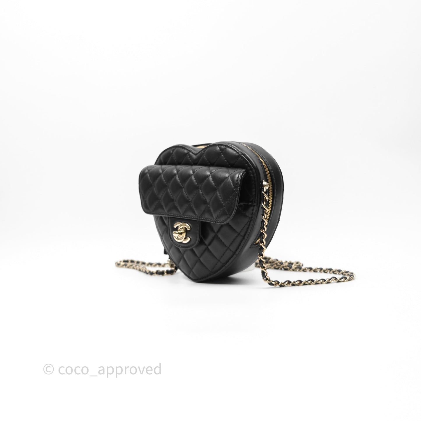 Chanel Large Heart Bag Black Lambskin Gold Hardware 22S