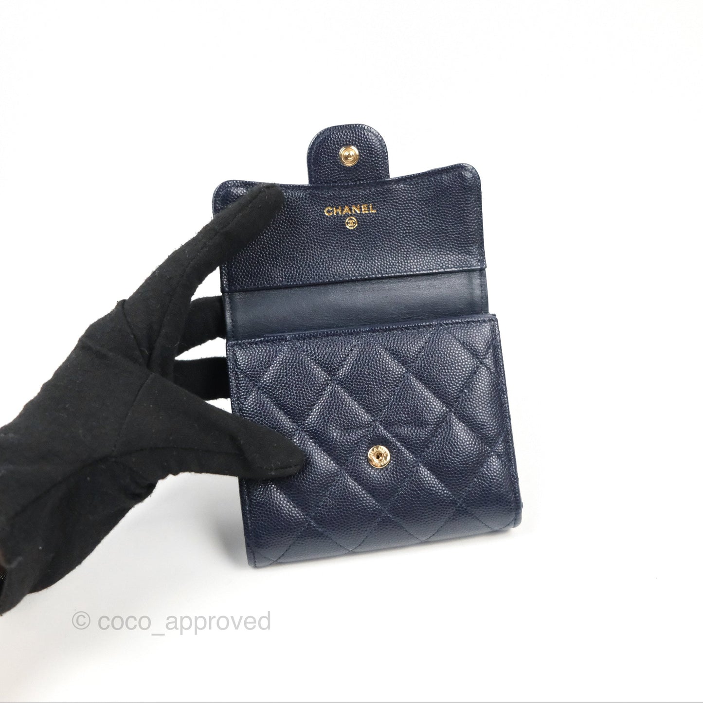 Chanel Classic Short Flap Wallet Navy Caviar Gold Hardware