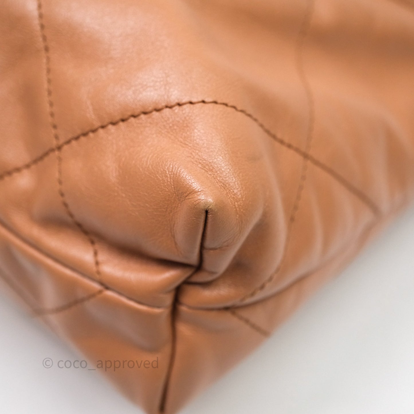 Chanel 22 Small Caramel Beige Shiny Calfskin Aged Gold Hardware