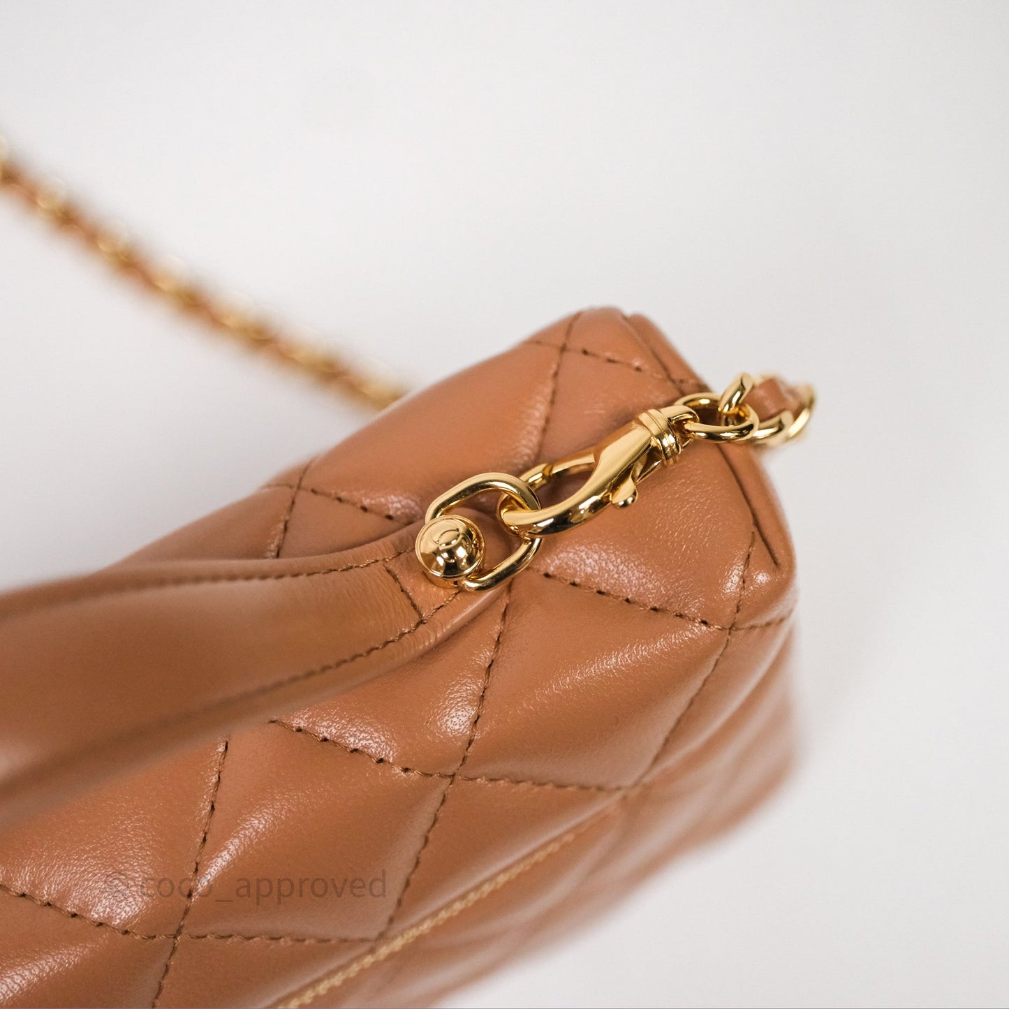 Chanel Top Handle Long Vanity with Chain Caramel Beige Lambskin Gold Hardware 25B