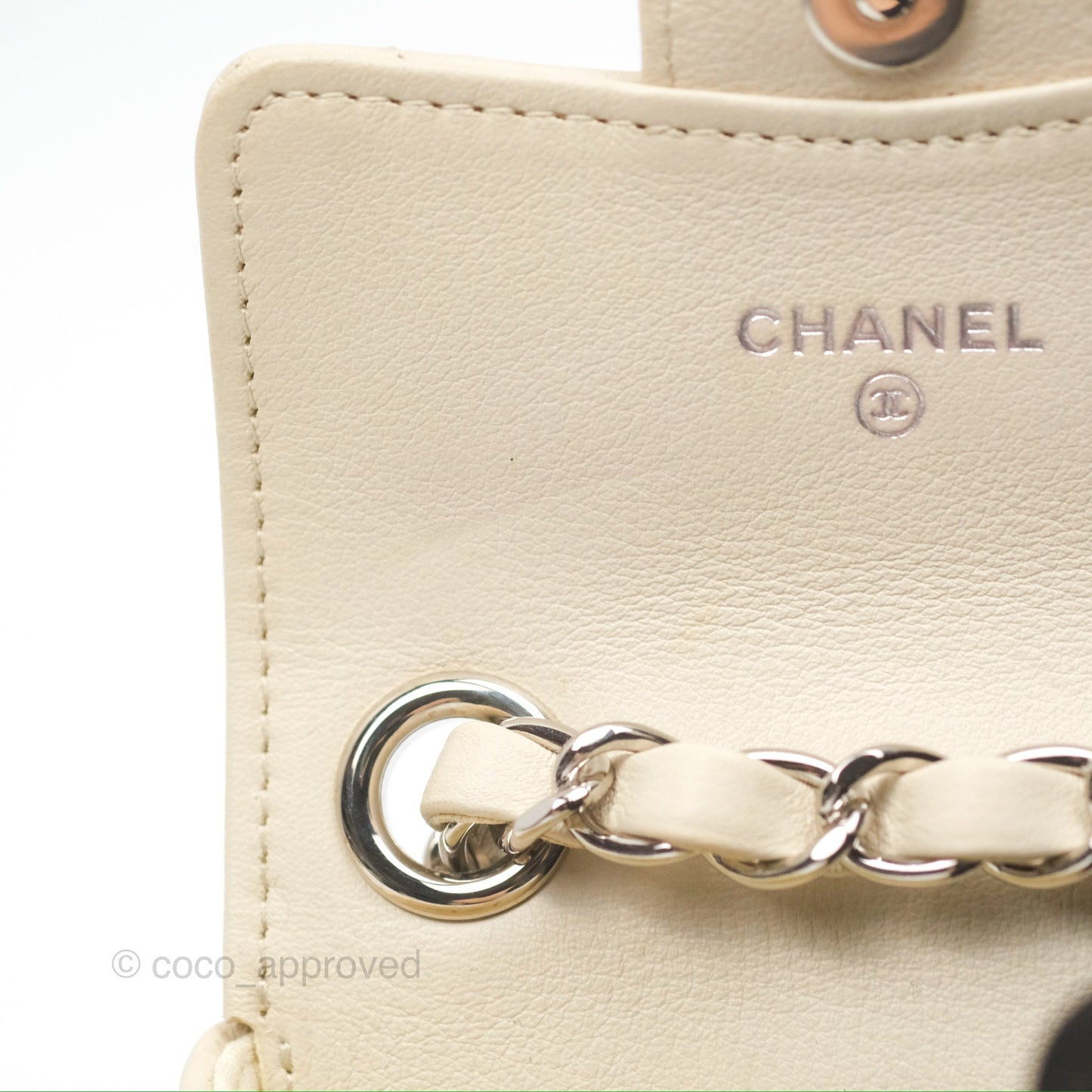 Chanel Mini Card Holder Chain Belt Bag Chevron Ivory Calfskin Silver Hardware