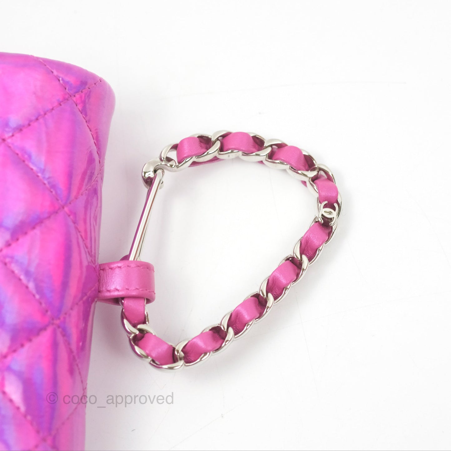 Chanel Card Holder Pouch with Hook Fuchsia Iridescent Mirror Goatskin