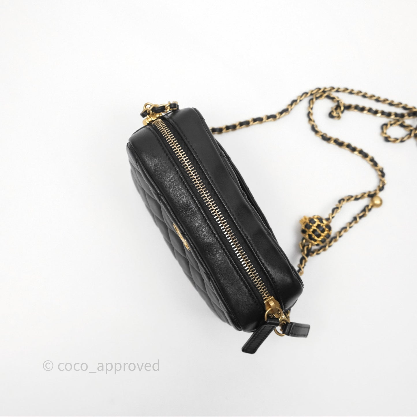 Chanel Quilted CC Pearl Crush Camera Case Black Lambskin Gold Hardware