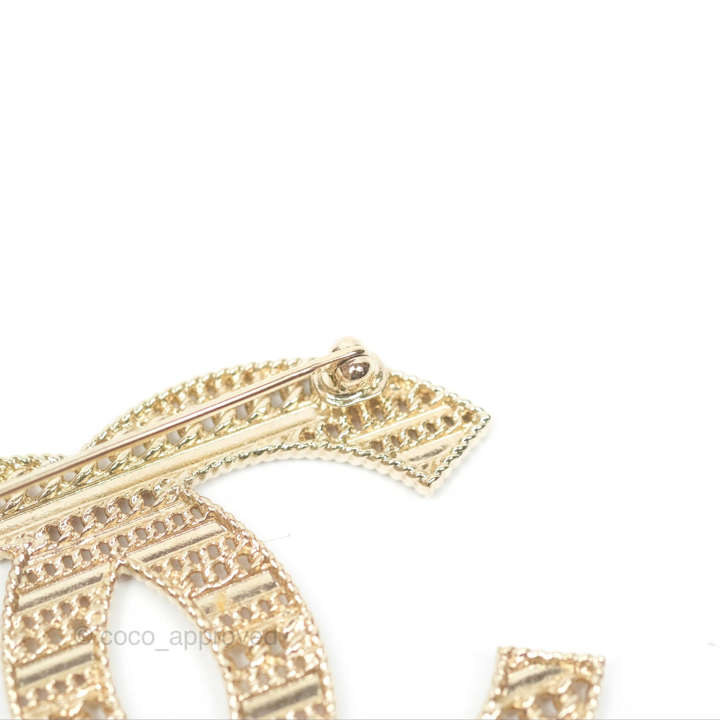 Chanel CC Red Striped Chain Brooch Gold Tone 20S