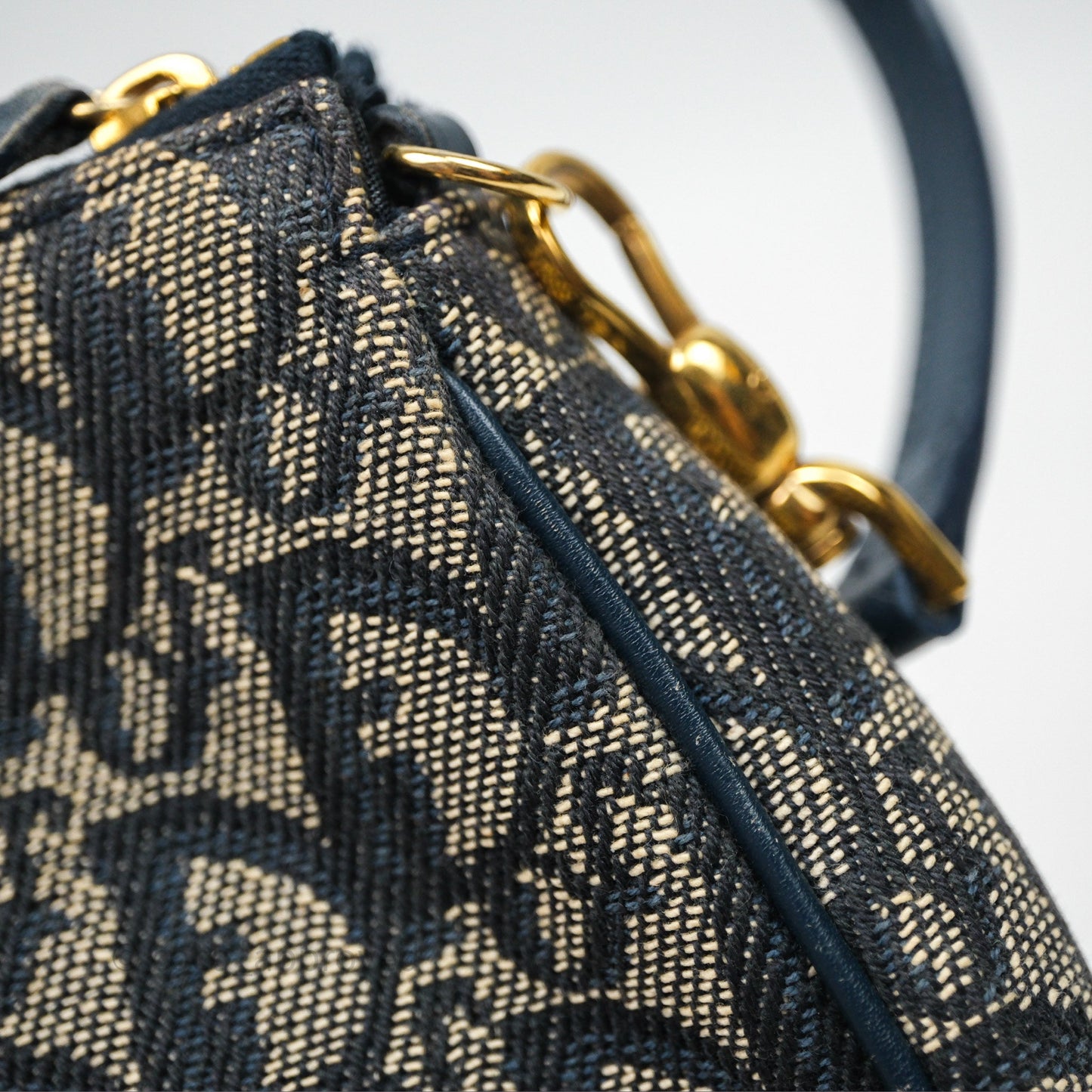 Christian Dior Vintage Mini Saddle Bag Blue Oblique Jacquard
