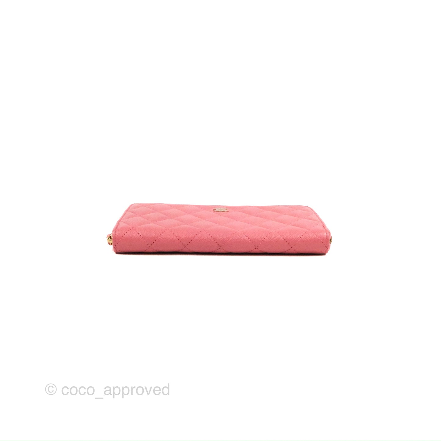 Chanel Classic Zip Long Wallet Quilted Pink Caviar Gold Hardware