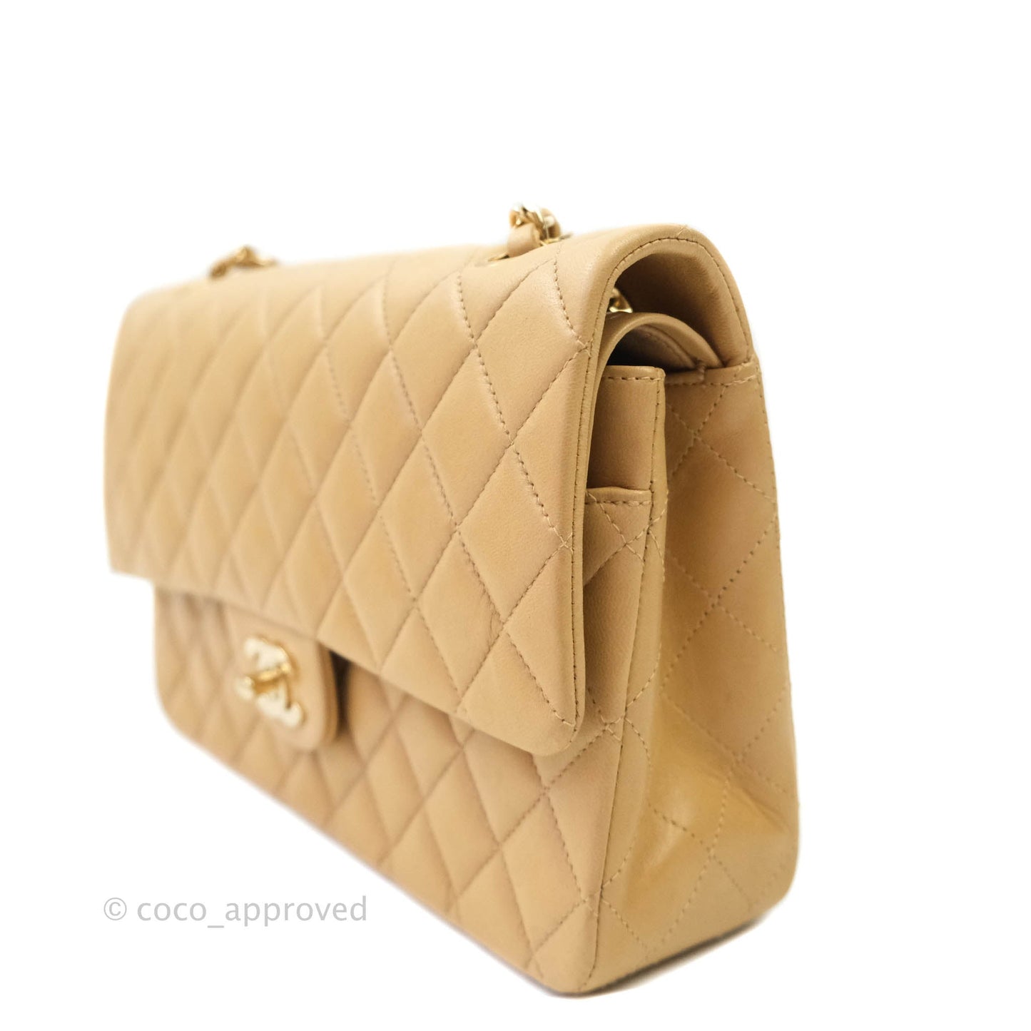 Chanel Classic Vintage M/L Medium Double Flap Bag Beige Lambskin 24K Gold Hardware