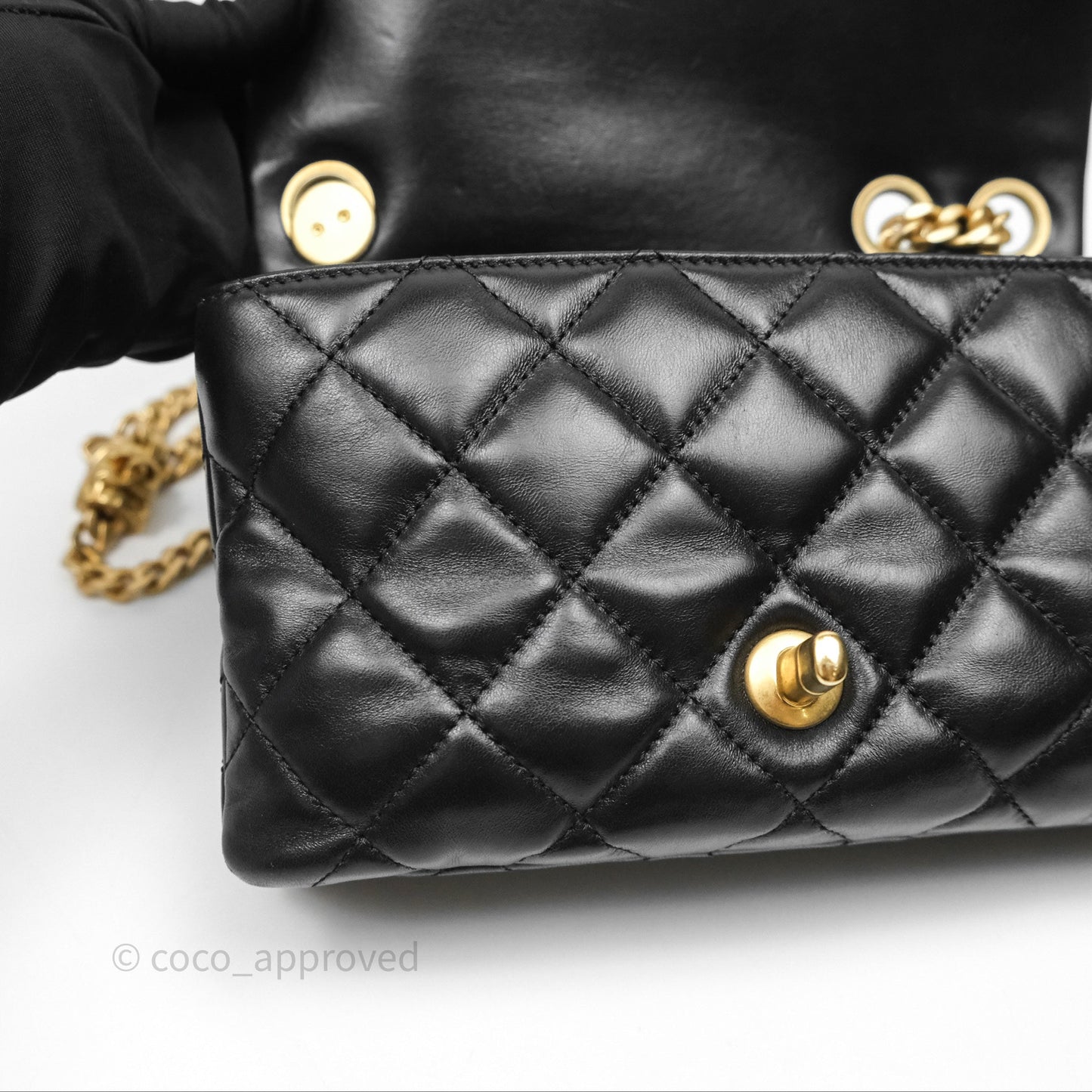Chanel Small All Slide Adjustable Chain Flap Bag Black Lambskin Aged Gold Hardware 22K