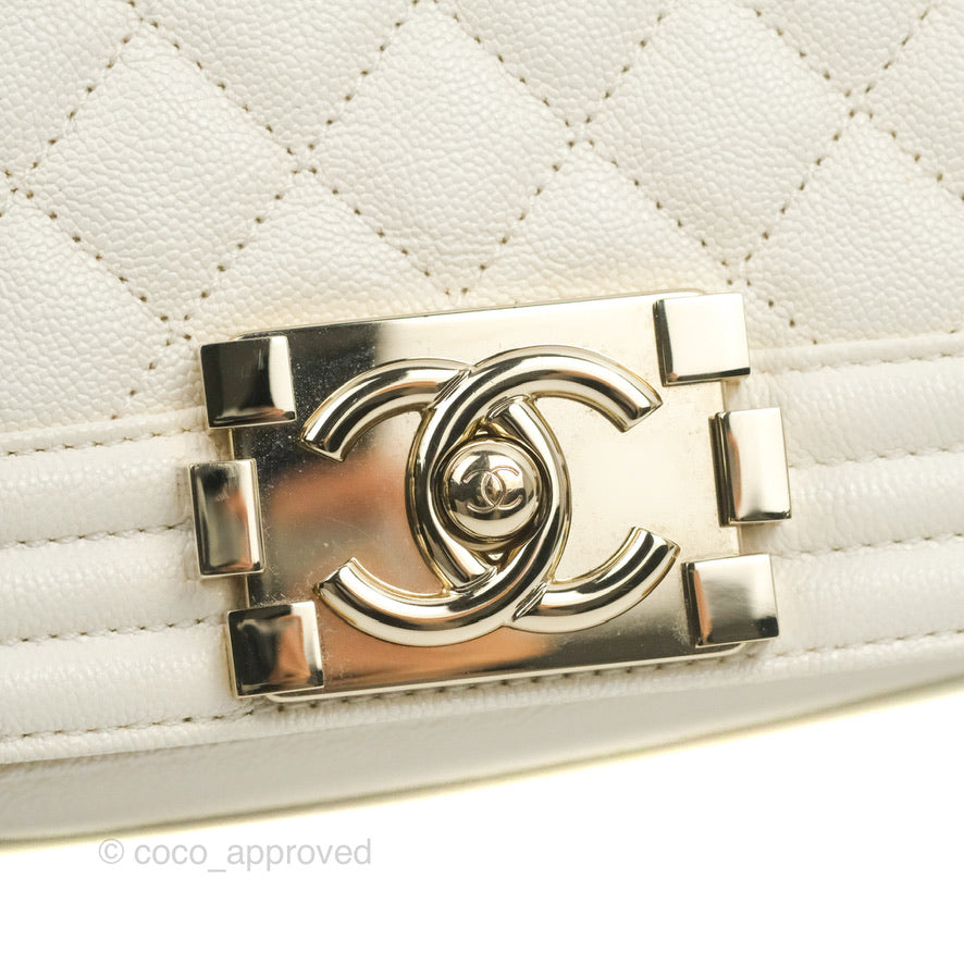 Chanel Small Boy White Caviar Gold Hardware