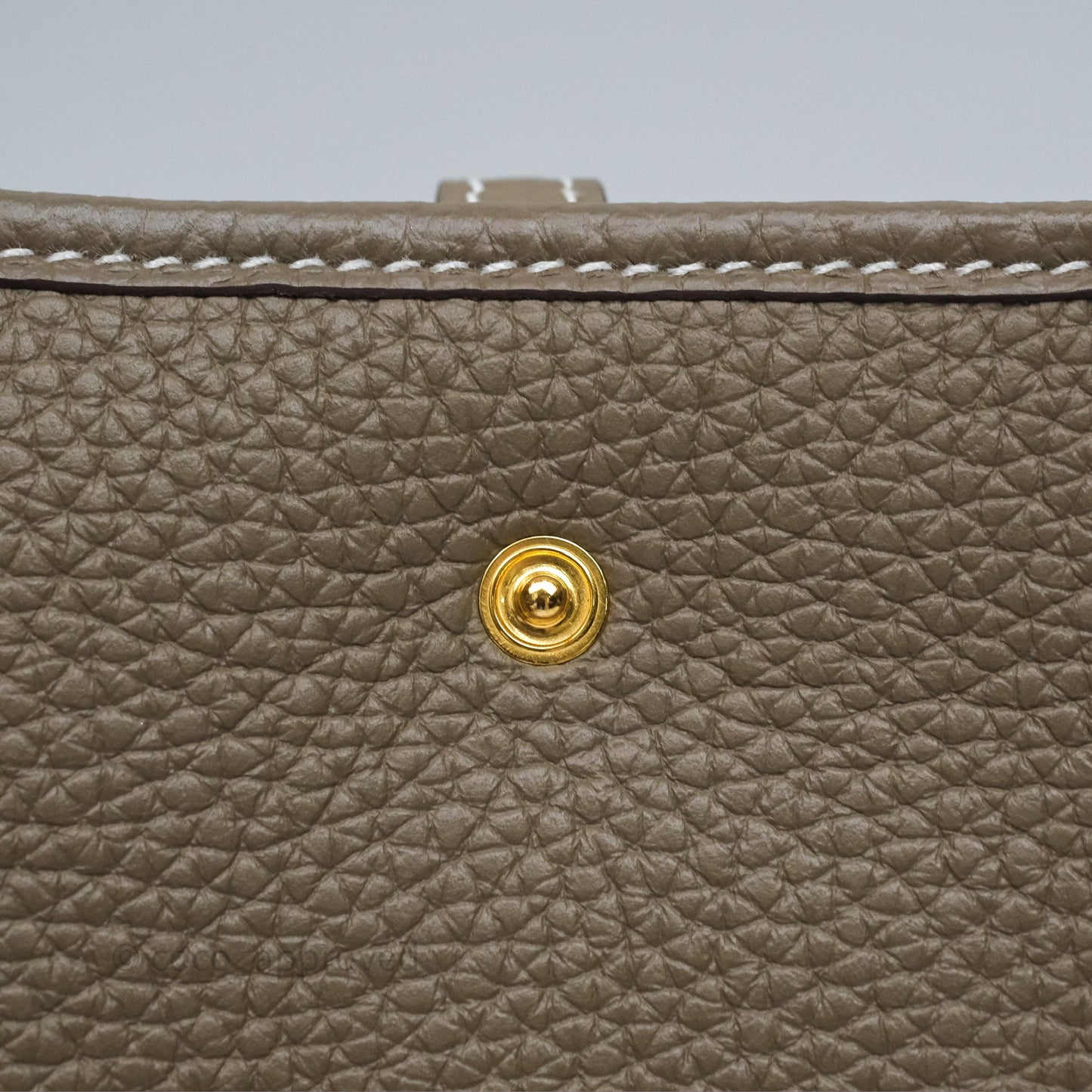 Hermès Mini Evelyne 16 Etoupe 18 Clemence Gold Hardware with Bleu Indigo Strap