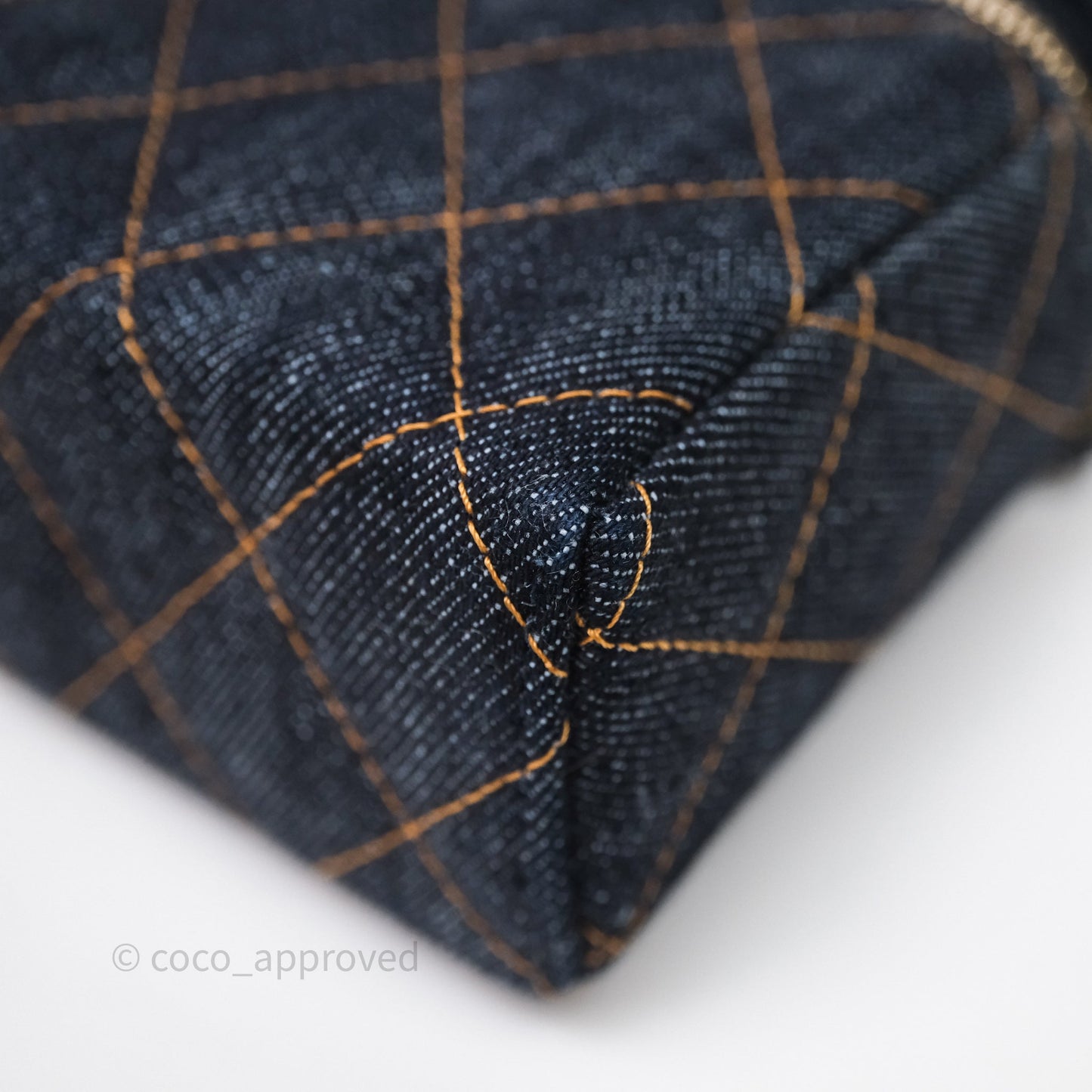 Chanel Top Handle Long Vanity with Chain Dark Blue Denim Gold Hardware