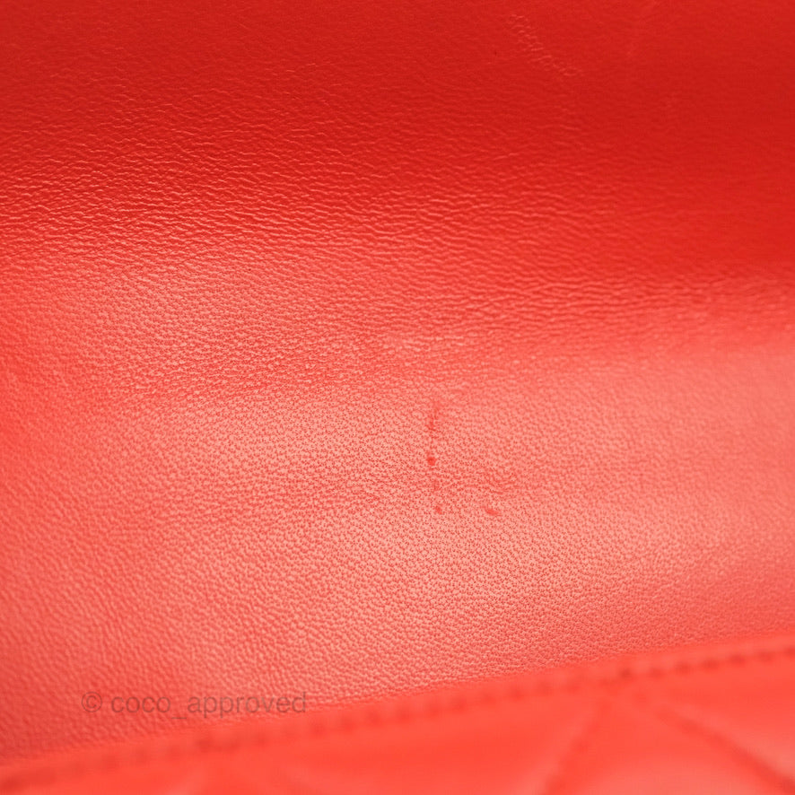 Chanel Top Handle Flap Bag Red Lambskin Aged Gold Hardware