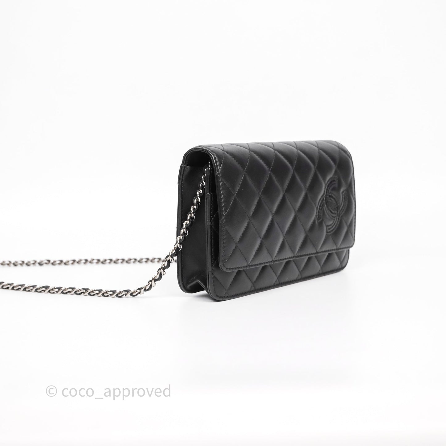 Chanel Cambon Line Wallet On Chain Black Lambskin Bag Silver Hardware